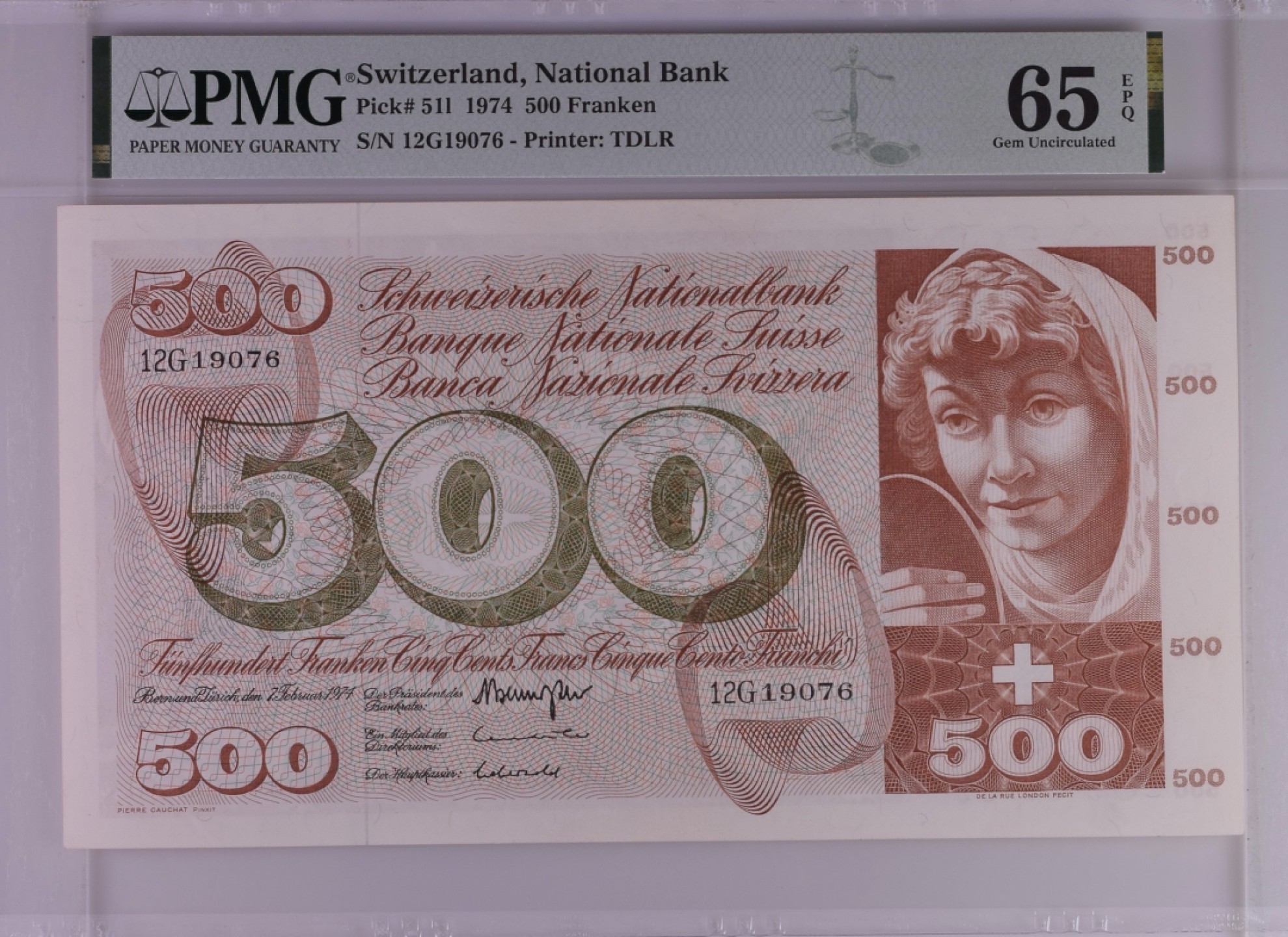 收藏联盟Quantum Auction 第195期拍卖(已更新) 瑞士1974年500法郎 PMG65 青春泉