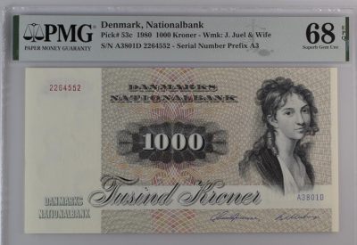 【Blue Auction】✨世界纸币精拍第228期 ——迎国庆专场 - 丹麦 1980年1000克朗 PMG68EPQ 超高分 经典大松鼠