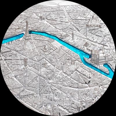 【海寧潮】拍卖第四十三期（国庆专辑） - 【海寧潮客户代拍】帕劳2021年蒂凡尼系列巴黎街景3盎司镶嵌玻璃银币,原价4350，