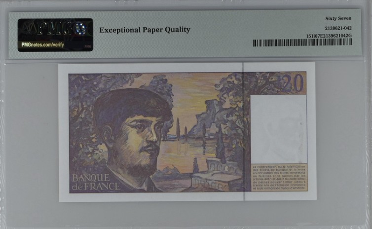 收藏联盟Quantum Auction 第195期拍卖(已更新) 法国1991年20法郎 PMG67 彪德西