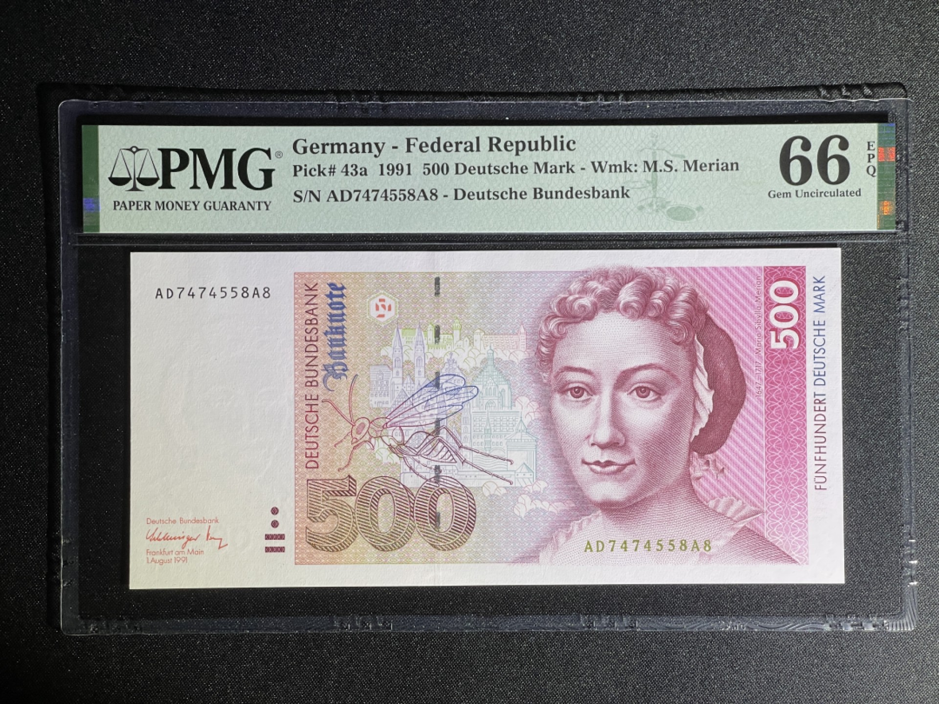 《张总收藏》74期——外币大场 德国500马克 PMG66E 1991年 P-43a 德国女画家、自然研究家梅里安