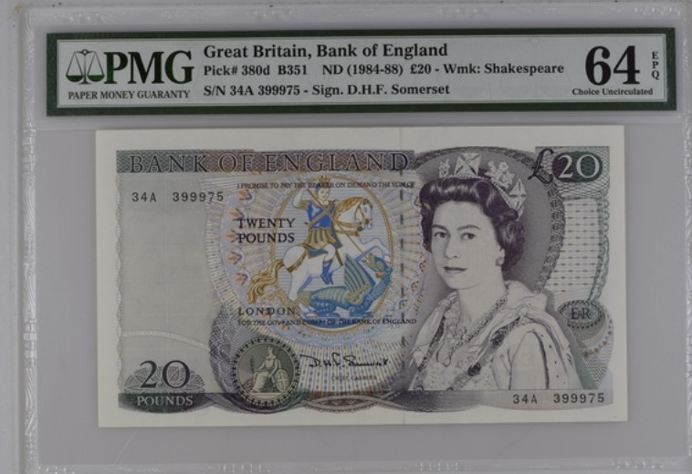 收藏联盟Quantum Auction 第195期拍卖(已更新) 英国1984年20镑 PMG64e 莎士比亚的戏剧 罗密欧与朱丽叶