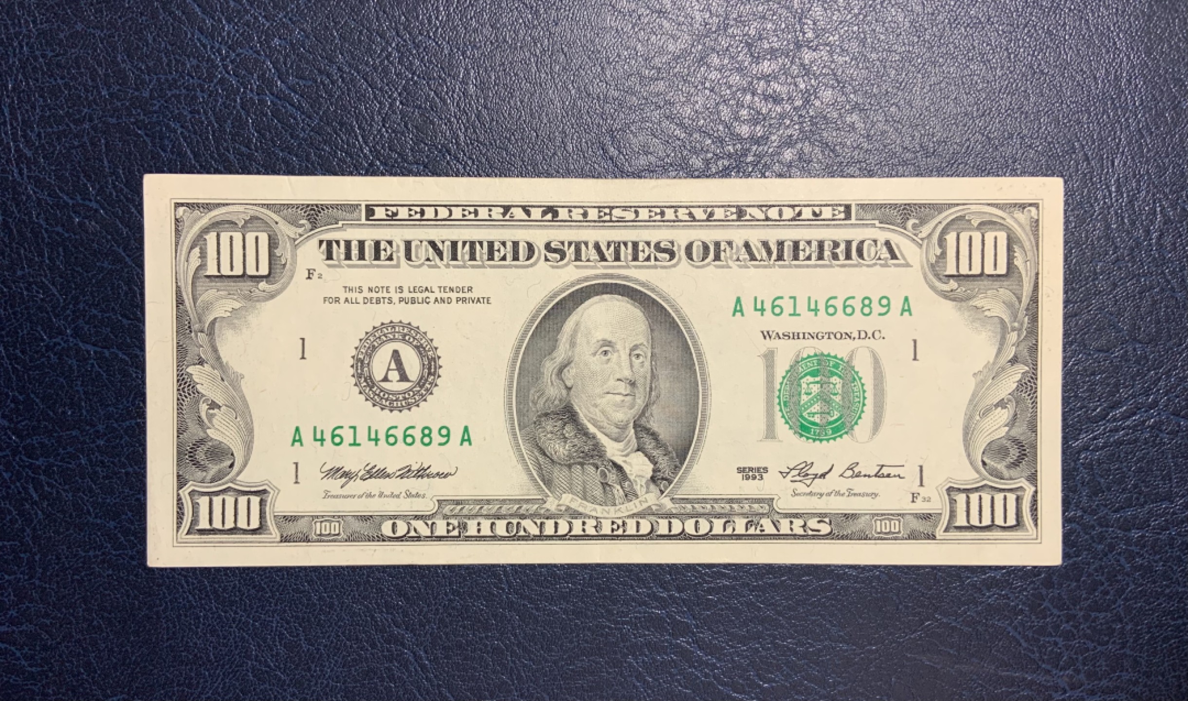 收藏联盟Quantum Auction 第195期拍卖(已更新) 美国1993年联邦储备券100元 品相AU AA冠