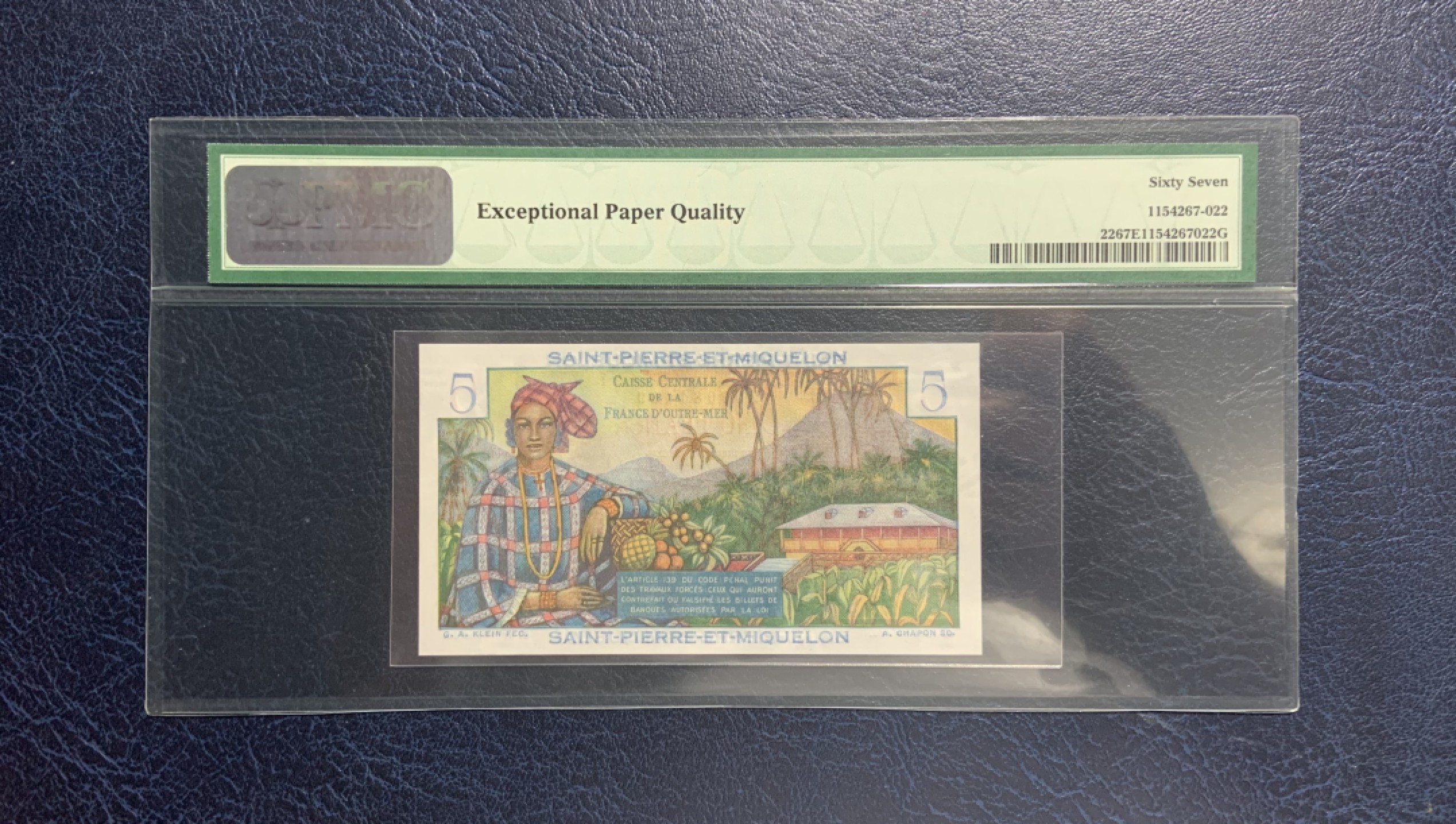 收藏联盟Quantum Auction 第195期拍卖(已更新) 圣皮埃尔和密克隆群岛1950年5法郎 PMG67 经典第一代壳