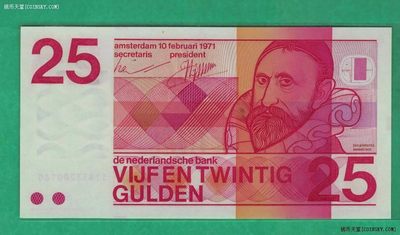 荷兰1971年25盾 11位数字 克劳斯目录P-92 欧洲纸币 实物如图 UNC  - 荷兰1971年25盾 11位数字 克劳斯目录P-92 欧洲纸币 实物如图 UNC 