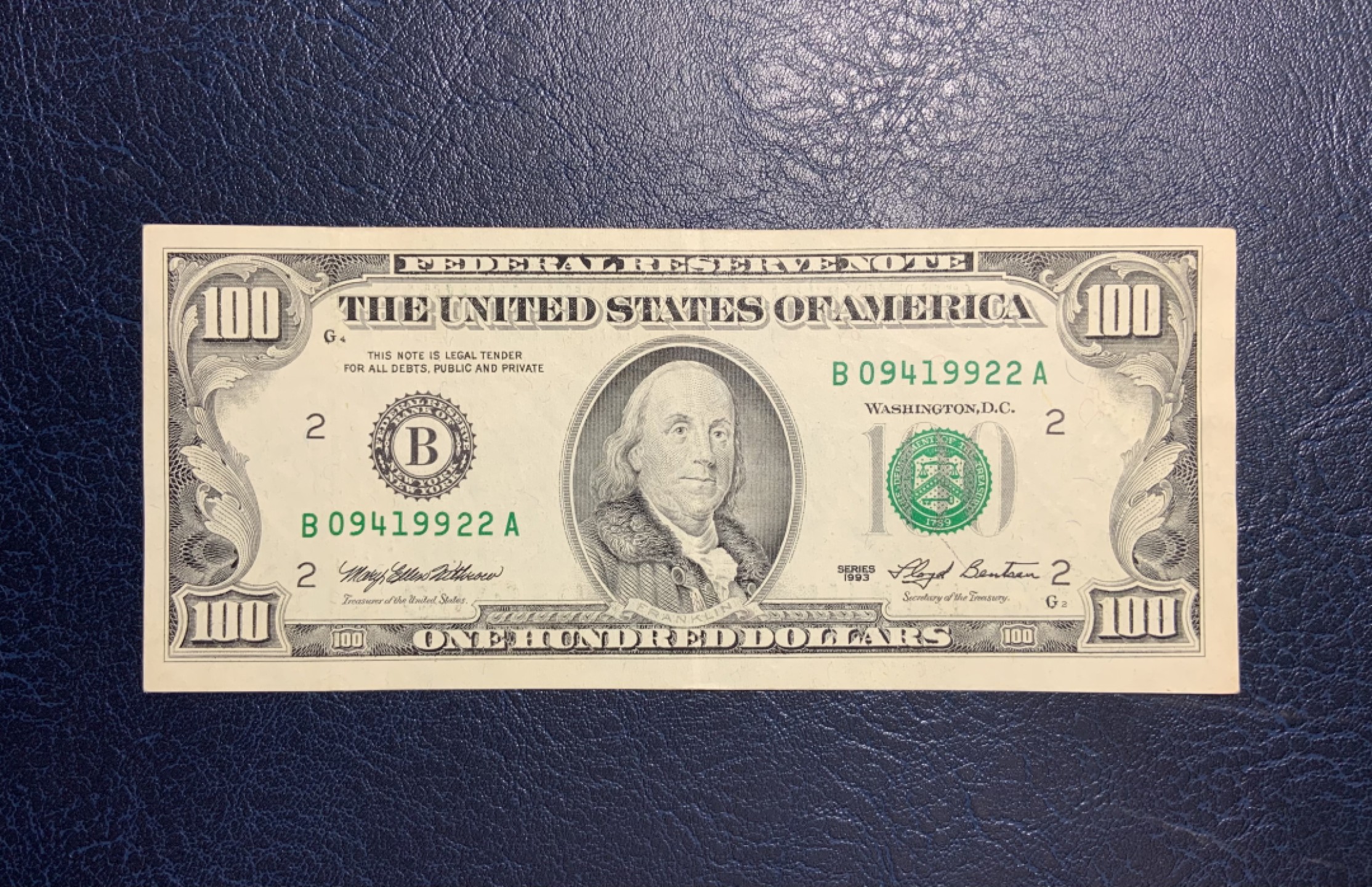 收藏联盟Quantum Auction 第195期拍卖(已更新) 美国1993年联邦储备券100元  品相AU