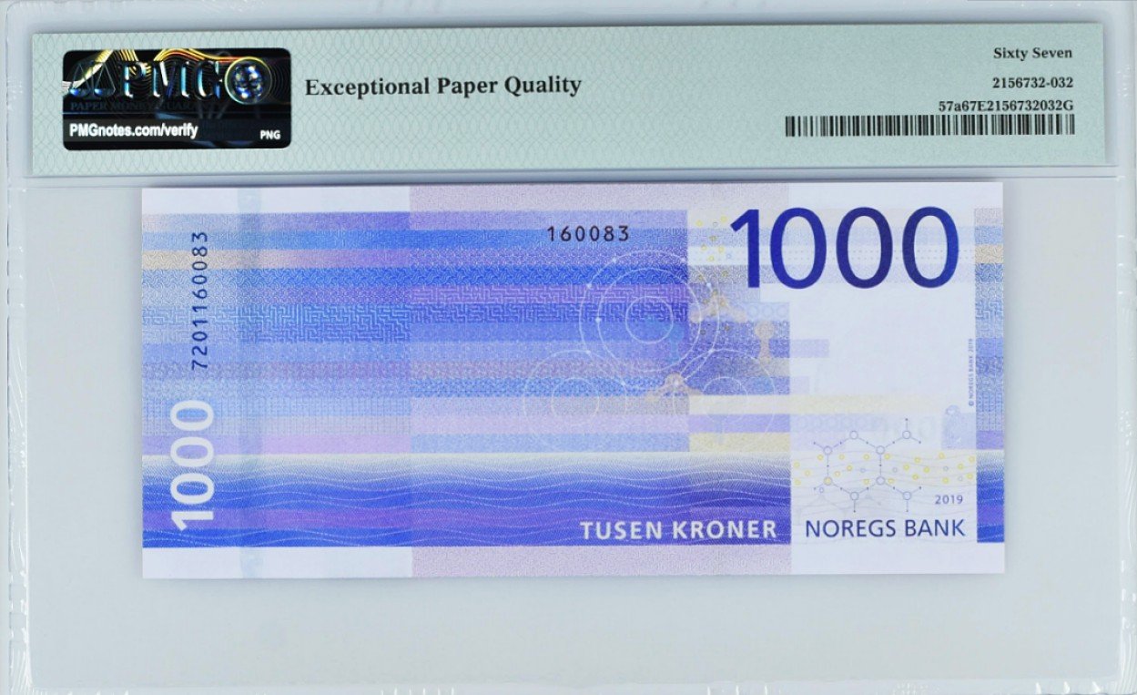 《张总收藏》74期——外币大场 挪威1000克朗PMG67E高分 2019年 名誉品大海浪