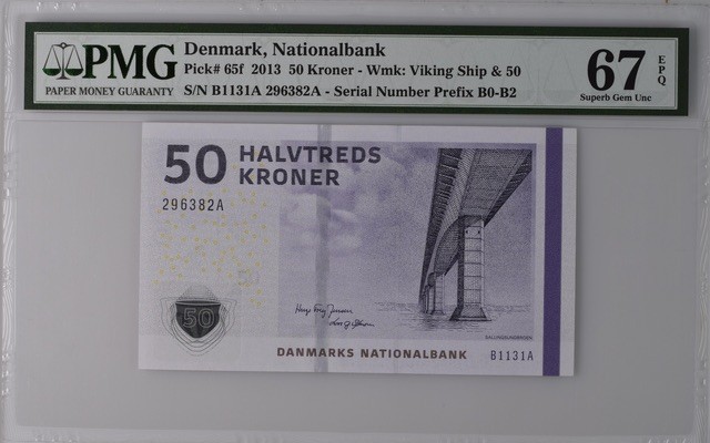 收藏联盟Quantum Auction 第195期拍卖(已更新) 丹麦2013年50克朗 PMG67 