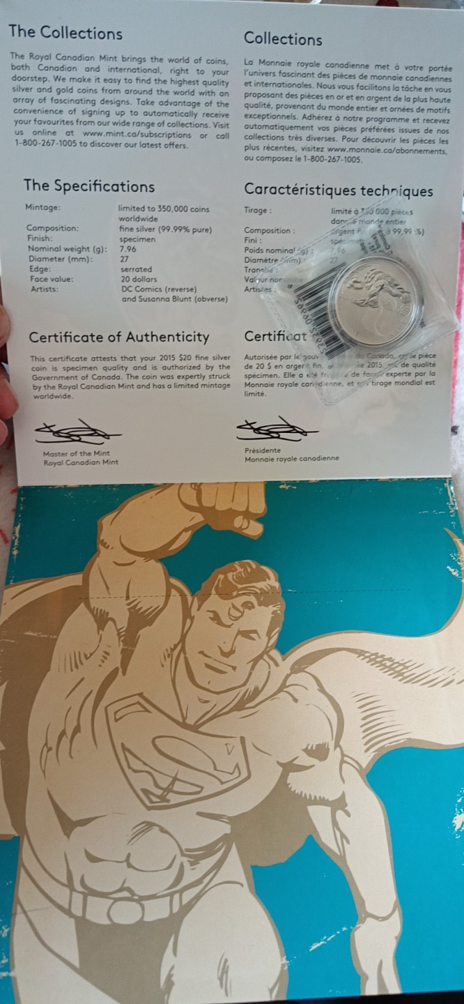 收藏联盟Quantum Auction 第196期拍卖 硬币精制币主打专场 2015年加拿大 超人纪念币 9999纯银