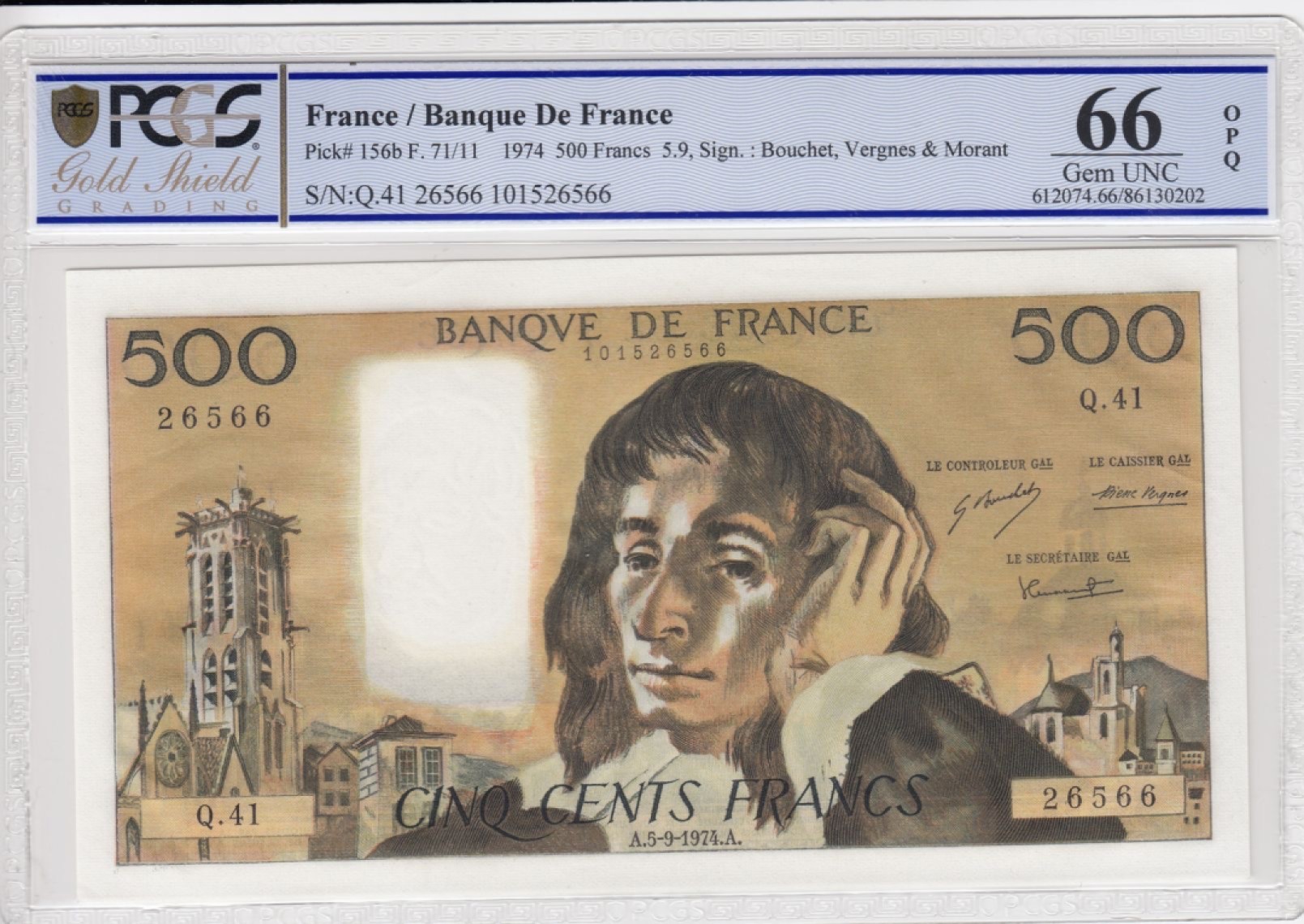 收藏联盟Quantum Auction 第195期拍卖(已更新) 法国1974年500法郎 PCGS66 稀少早期年份