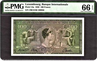 【Blue Auction】✨世界纸币精拍第229期 ——国庆黄金周 I - 【无47 少见品种】卢森堡 1956年100法郎 女大公 PMG66EPQ 