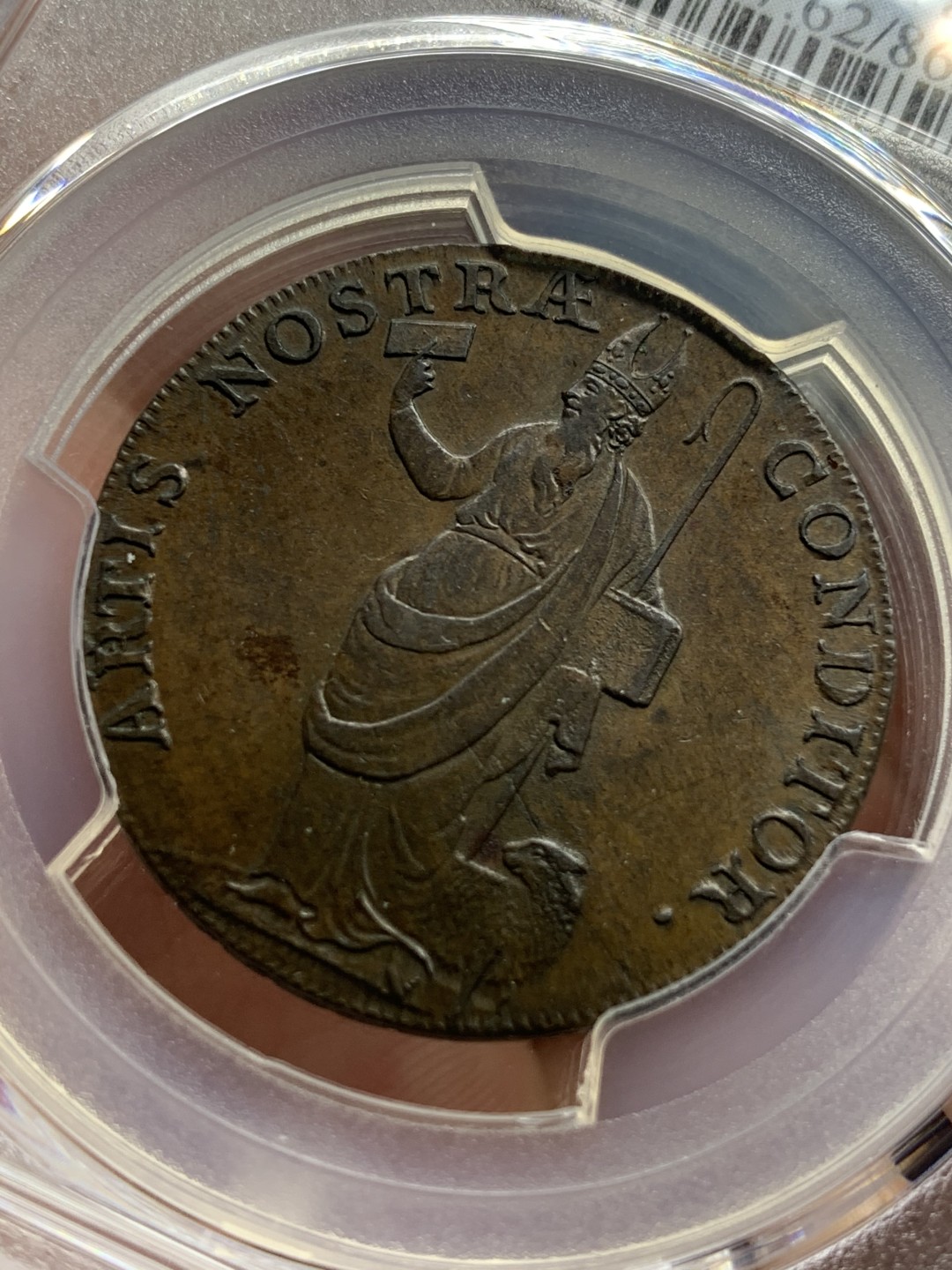 《竞宝斋》第100场-纪念拍卖 (全场包邮)中拍得限量纪念章 PCGS MS62BN 英国 1791 半便士代币 状态醇厚 猫头鹰的鼻尖都没有磨损