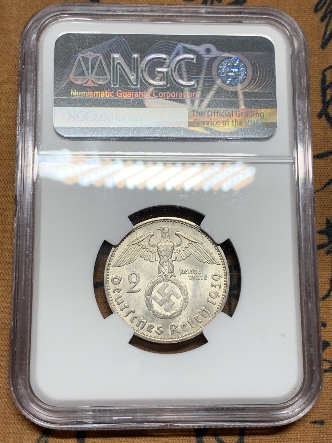 《竞宝斋》第100场-纪念拍卖 (全场包邮)中拍得限量纪念章 NGC MS63 德国 1939年 兴登堡 2马克银币 不错的分数 符合气质