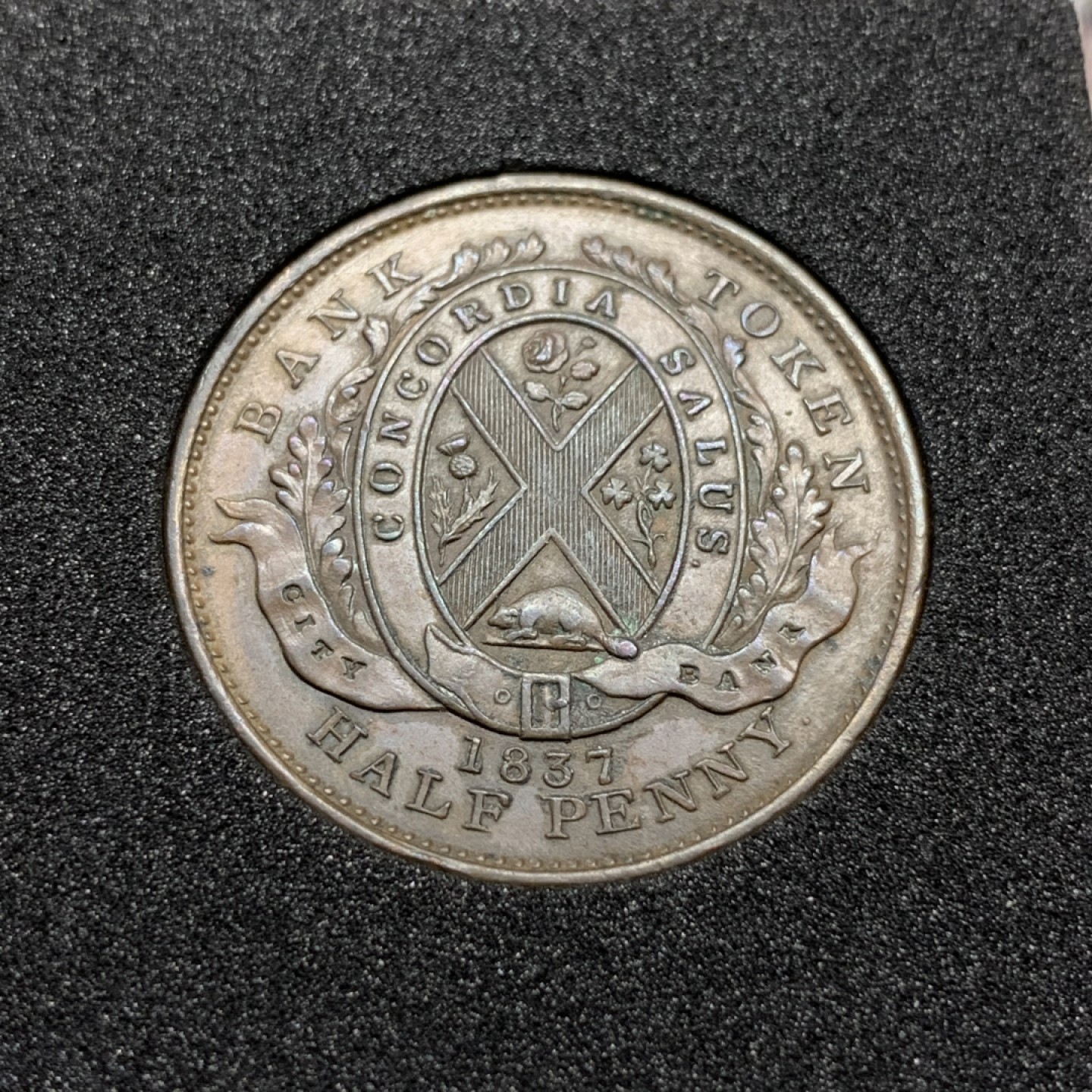 《竞宝斋》第100场-纪念拍卖 (全场包邮)中拍得限量纪念章 英属加拿大 1837年 下加拿大省 银行 半便士 铜币人物鼻尖清晰 状态所见最好