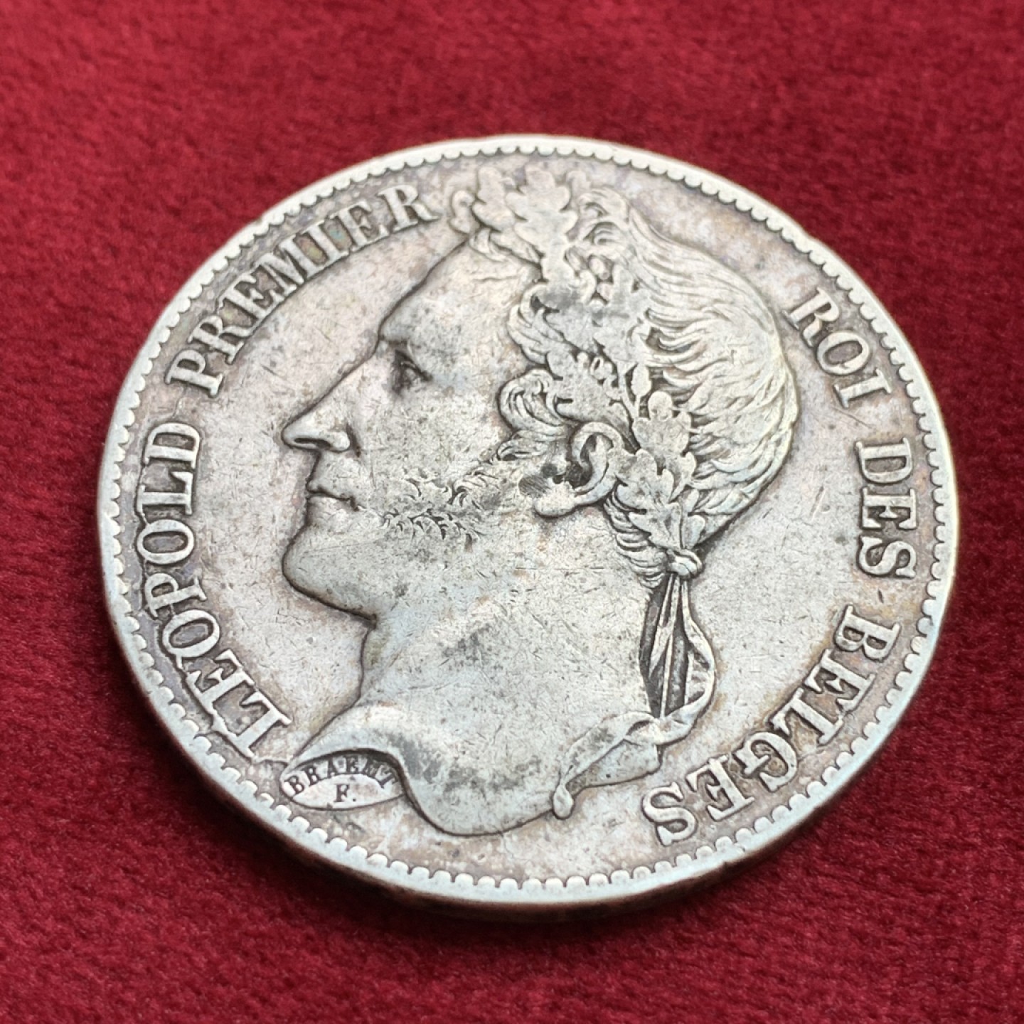 《竞宝斋》第100场-纪念拍卖 (全场包邮)中拍得限量纪念章 比利时 1849年 利奥波德一世 花冠版 5法郎银币 少见品种