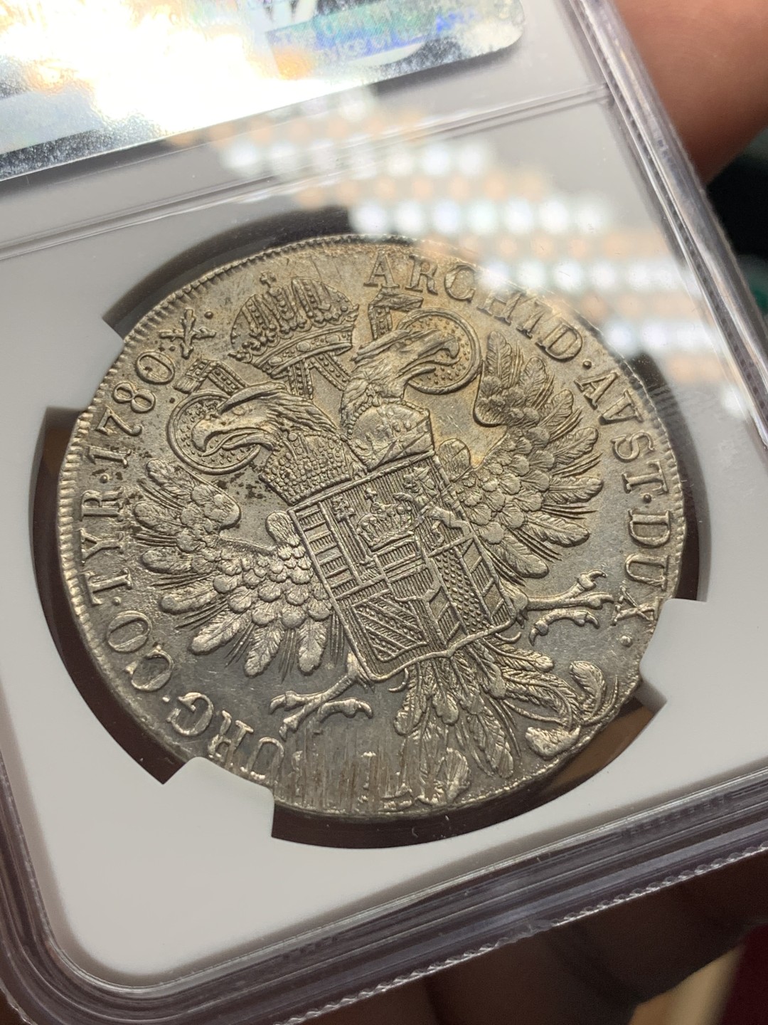 《竞宝斋》第100场-纪念拍卖 (全场包邮)中拍得限量纪念章 NGC AU评级 奥地利 原铸 1815-28年米兰版  ISSUE 1780/HAFNER目录36b/ 大奶妈泰勒银币