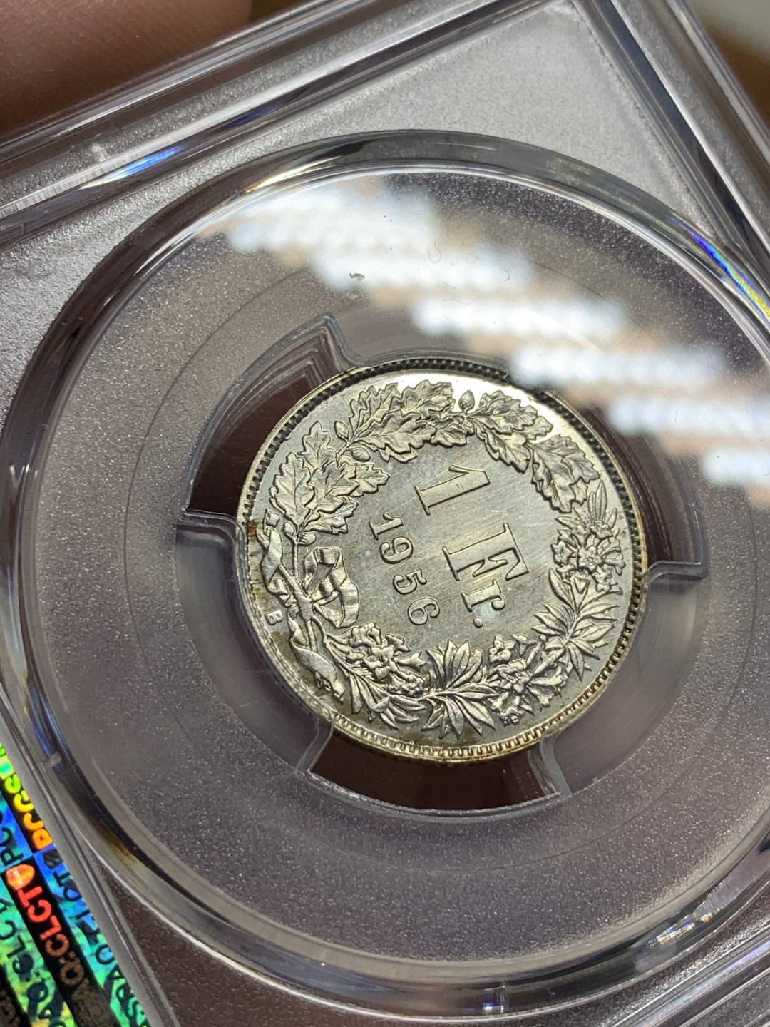 《竞宝斋》第100场-纪念拍卖 (全场包邮)中拍得限量纪念章 PCGS MS66 瑞士 1956年 女神 1法郎 银币 66分的1法郎少见 普遍半法郎为主 这枚接近无暇