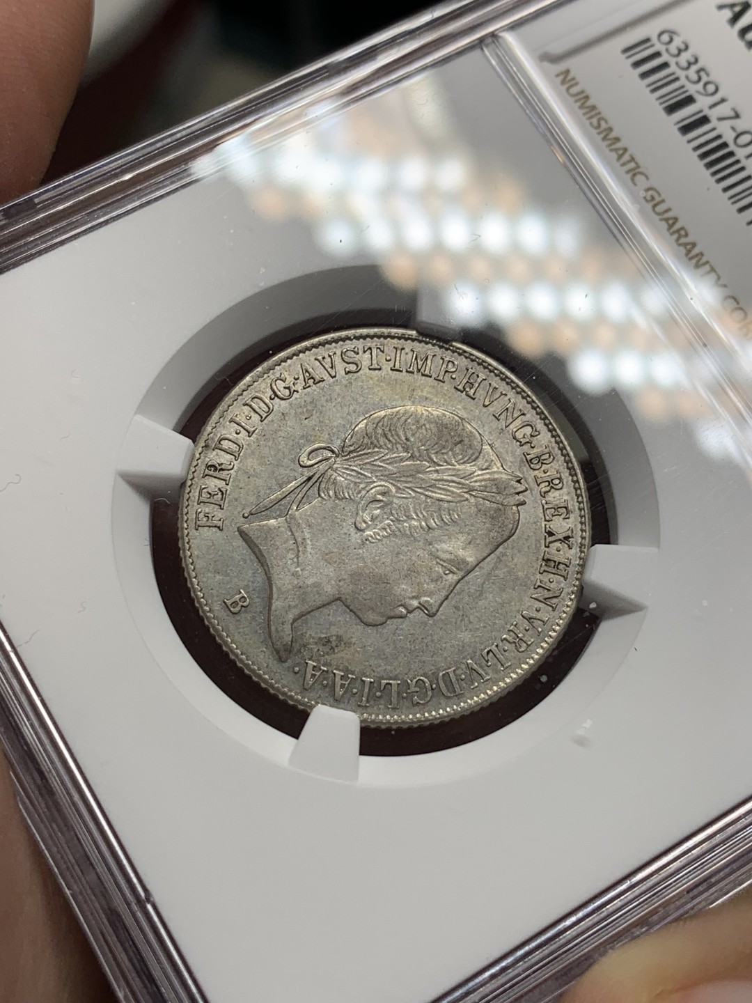 《竞宝斋》第100场-纪念拍卖 (全场包邮)中拍得限量纪念章 奥匈帝国 1846年 匈牙利版 费迪南德一世 20克鲁泽 圣母抱婴银币  少见品种 小人脸部清晰 低评