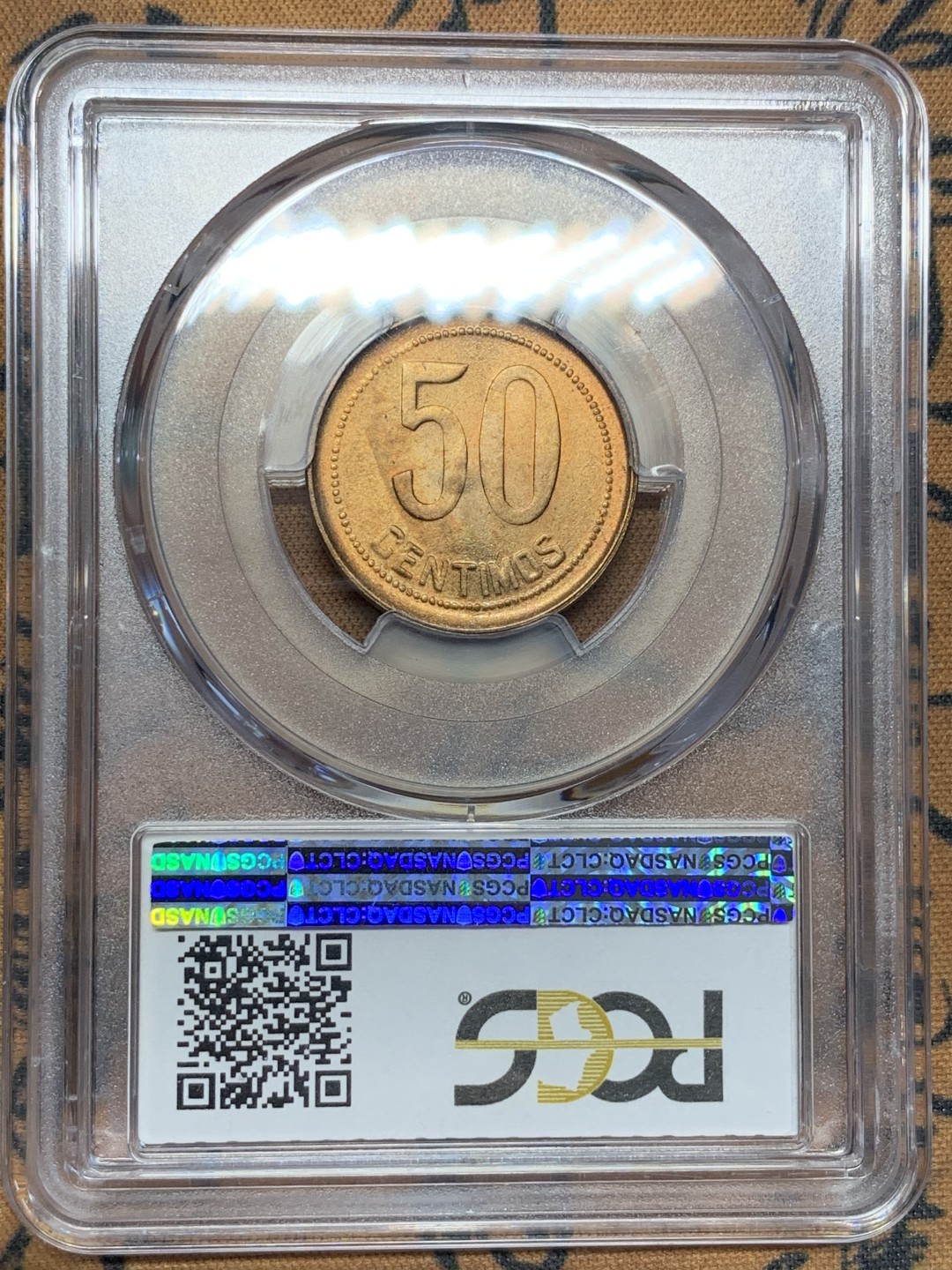 《竞宝斋》第100场-纪念拍卖 (全场包邮)中拍得限量纪念章 PCGS MS65RD 西班牙 1937年 内战版 50分铜币 好的难以形容 喜欢的不要错过