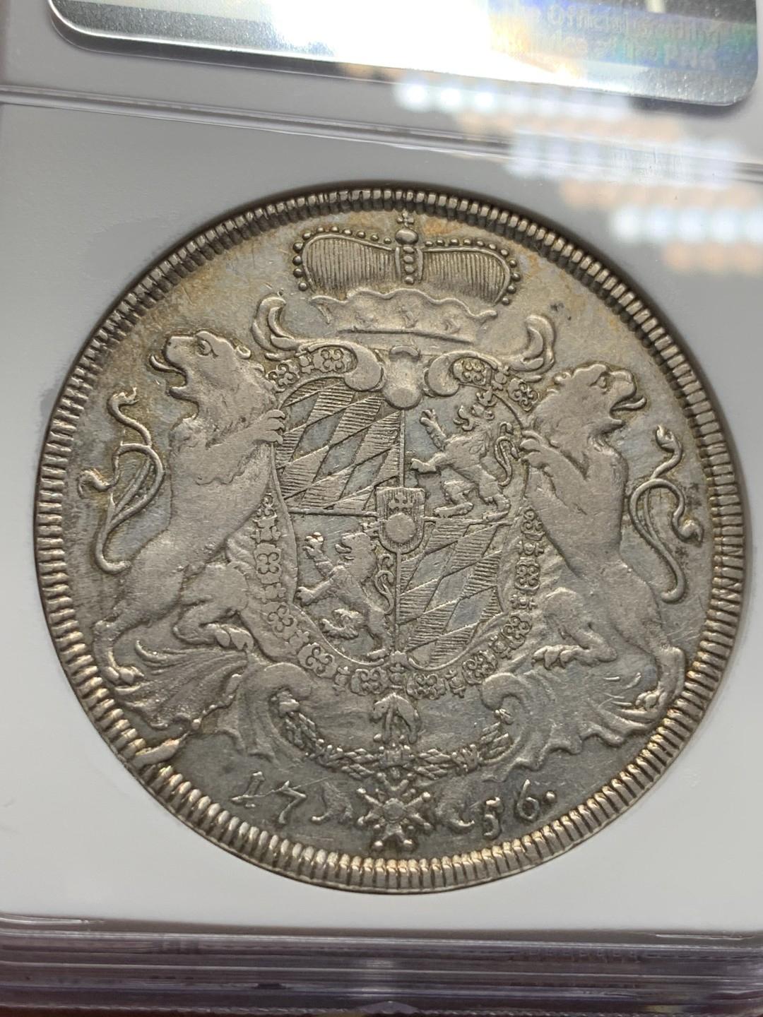 《竞宝斋》第100场-纪念拍卖 (全场包邮)中拍得限量纪念章 NGC VF25 德国 1756年 巴伐利亚 马克西米利安 双狮泰勒 银币  少见品种 人像狮子状态都很好 分数给的糟糕