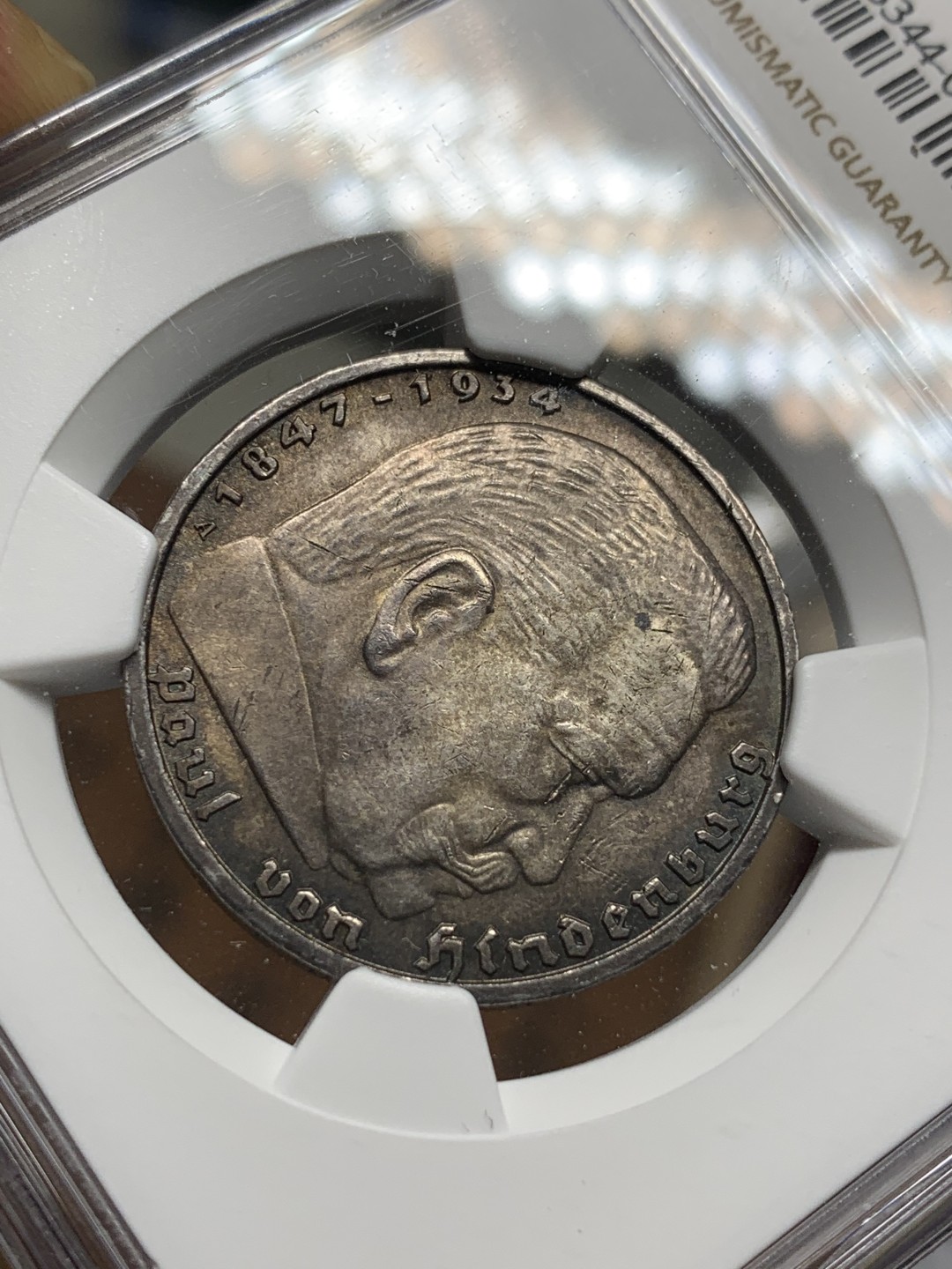 《竞宝斋》第100场-纪念拍卖 (全场包邮)中拍得限量纪念章 NGC MS63 德国 1939年 兴登堡 5马克银币 双面深色包浆 能给到63分实在不易