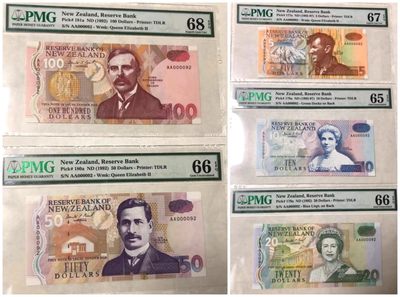 【Blue Auction】✨世界纸币精拍第230期 ——国庆黄金周专场 II - 【全同AA 92小号】新西兰 1992年5-100元 PMG65EPQ-68EPQ 纸币版精美