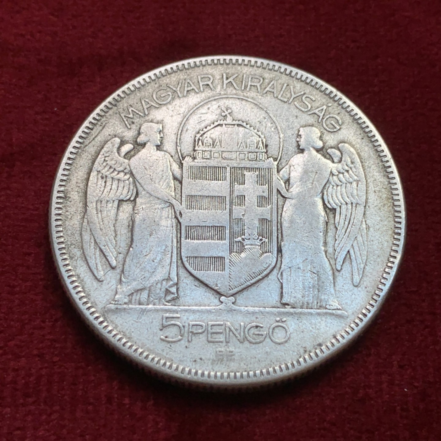 《竞宝斋》第100场-纪念拍卖 (全场包邮)中拍得限量纪念章 匈牙利1930 五潘果双天使银币 这个好品不多