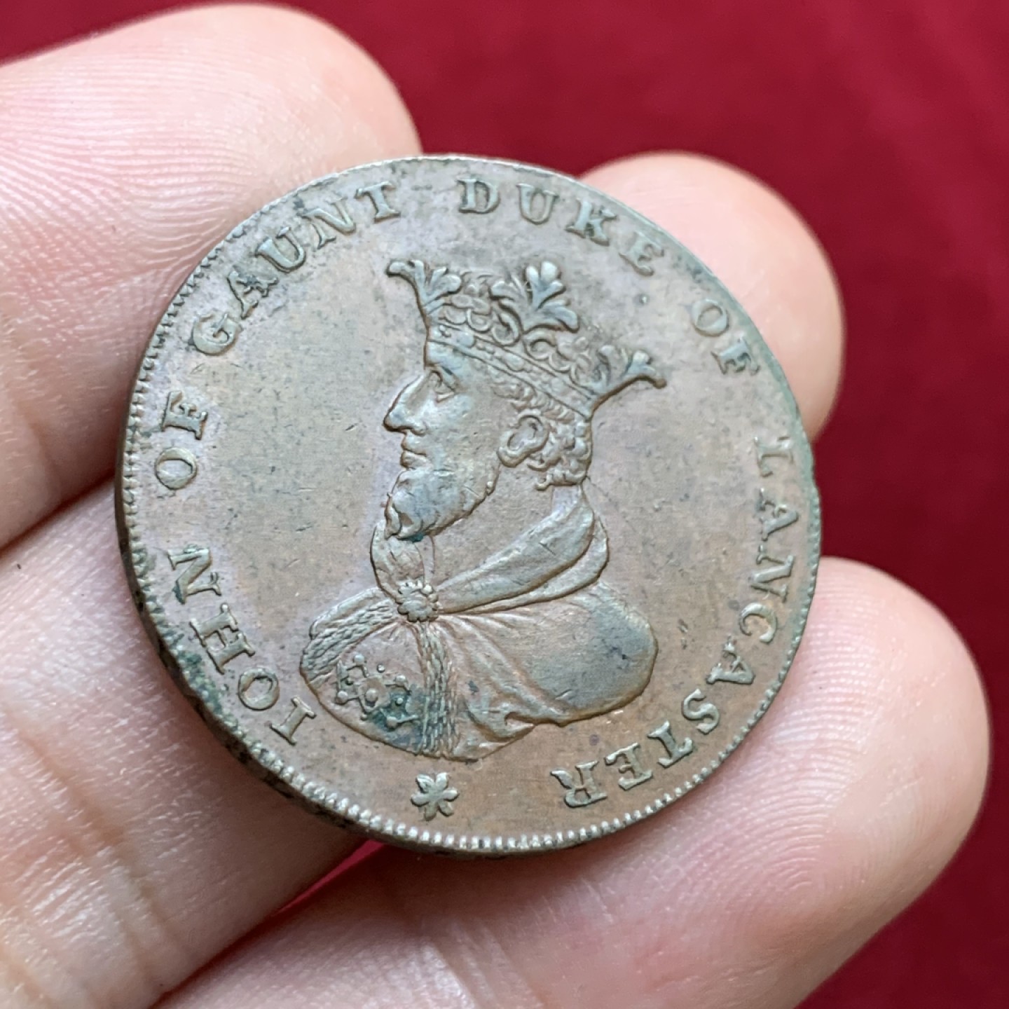 《竞宝斋》第100场-纪念拍卖 (全场包邮)中拍得限量纪念章 英国1794年兰开斯特公爵半便士代用铜币 正反细节好 底板平整 巧克力包浆漂亮