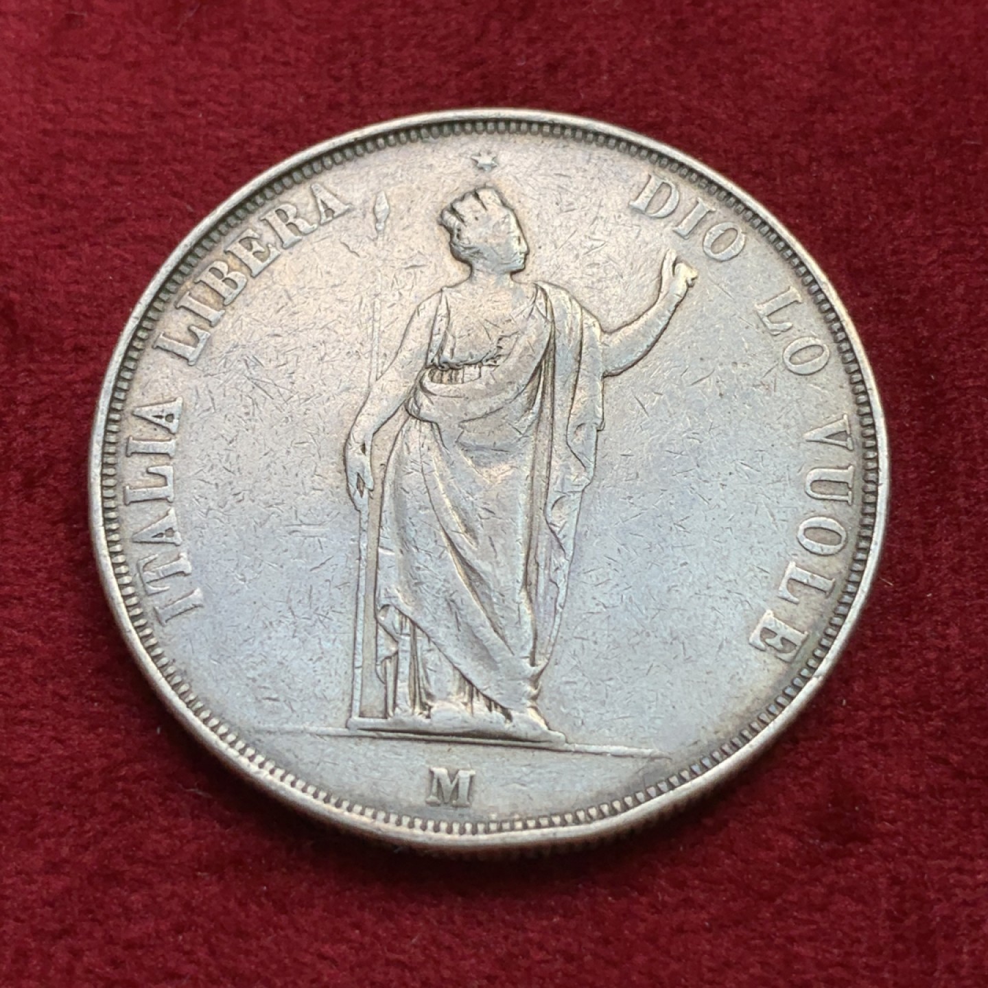 《竞宝斋》第100场-纪念拍卖 (全场包邮)中拍得限量纪念章 意大利1848年 临时政府5里拉银币 