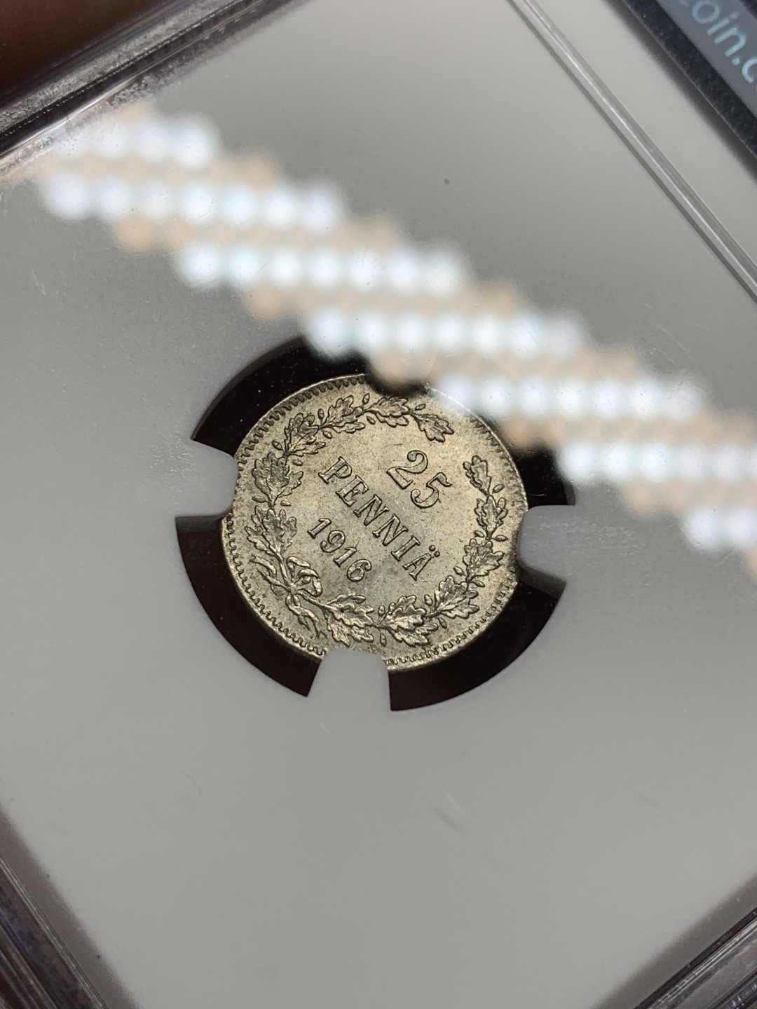 《竞宝斋》第100场-纪念拍卖 (全场包邮)中拍得限量纪念章 NGC MS62 俄占芬兰 1916年 25盆尼 银币