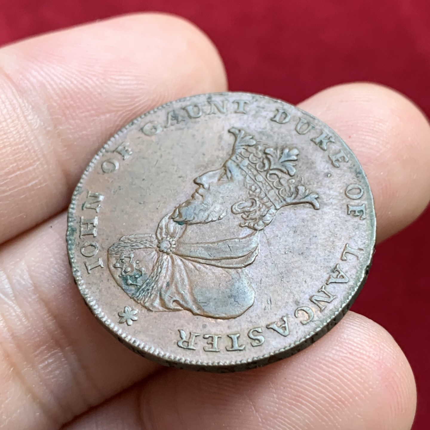 《竞宝斋》第100场-纪念拍卖 (全场包邮)中拍得限量纪念章 英国1794年兰开斯特公爵半便士代用铜币 正反细节好 底板平整 巧克力包浆漂亮