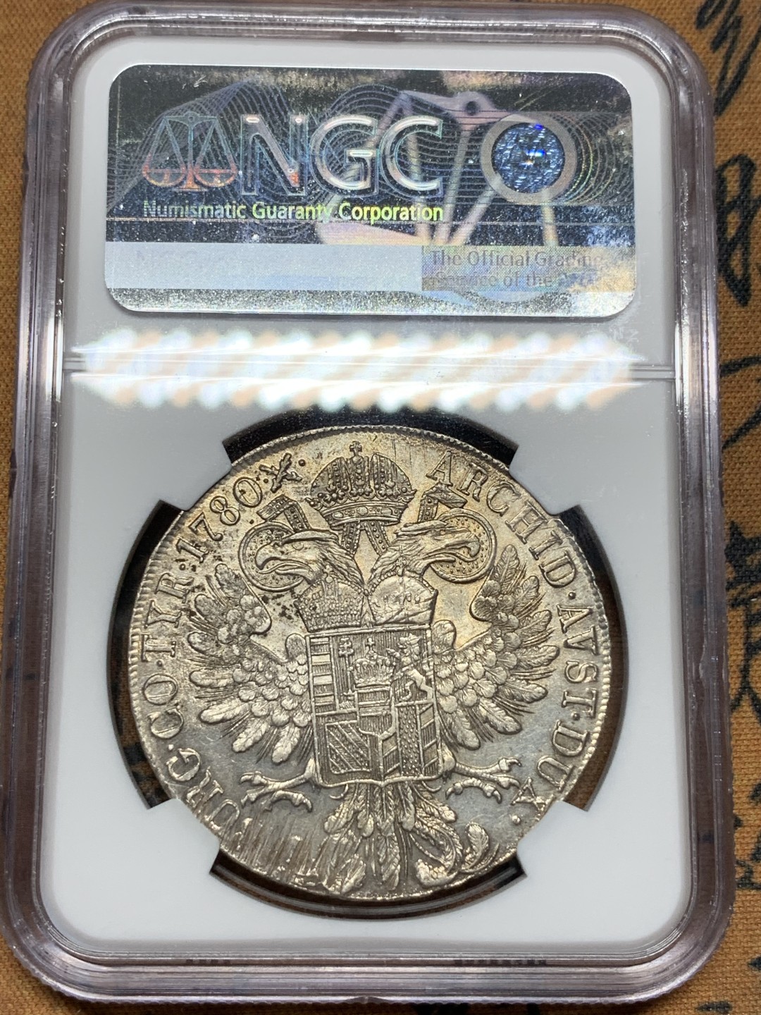 《竞宝斋》第100场-纪念拍卖 (全场包邮)中拍得限量纪念章 NGC AU评级 奥地利 原铸 1815-28年米兰版  ISSUE 1780/HAFNER目录36b/ 大奶妈泰勒银币
