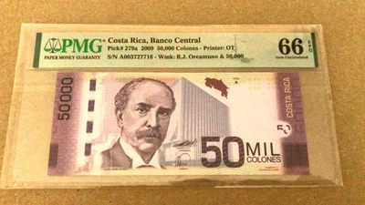 【Blue Auction】✨世界纸币精拍第230期 ——国庆黄金周专场 II - 哥斯达黎加 2009年50000克朗 经典紫蝶 A0冠 PMG66EPQ 精美