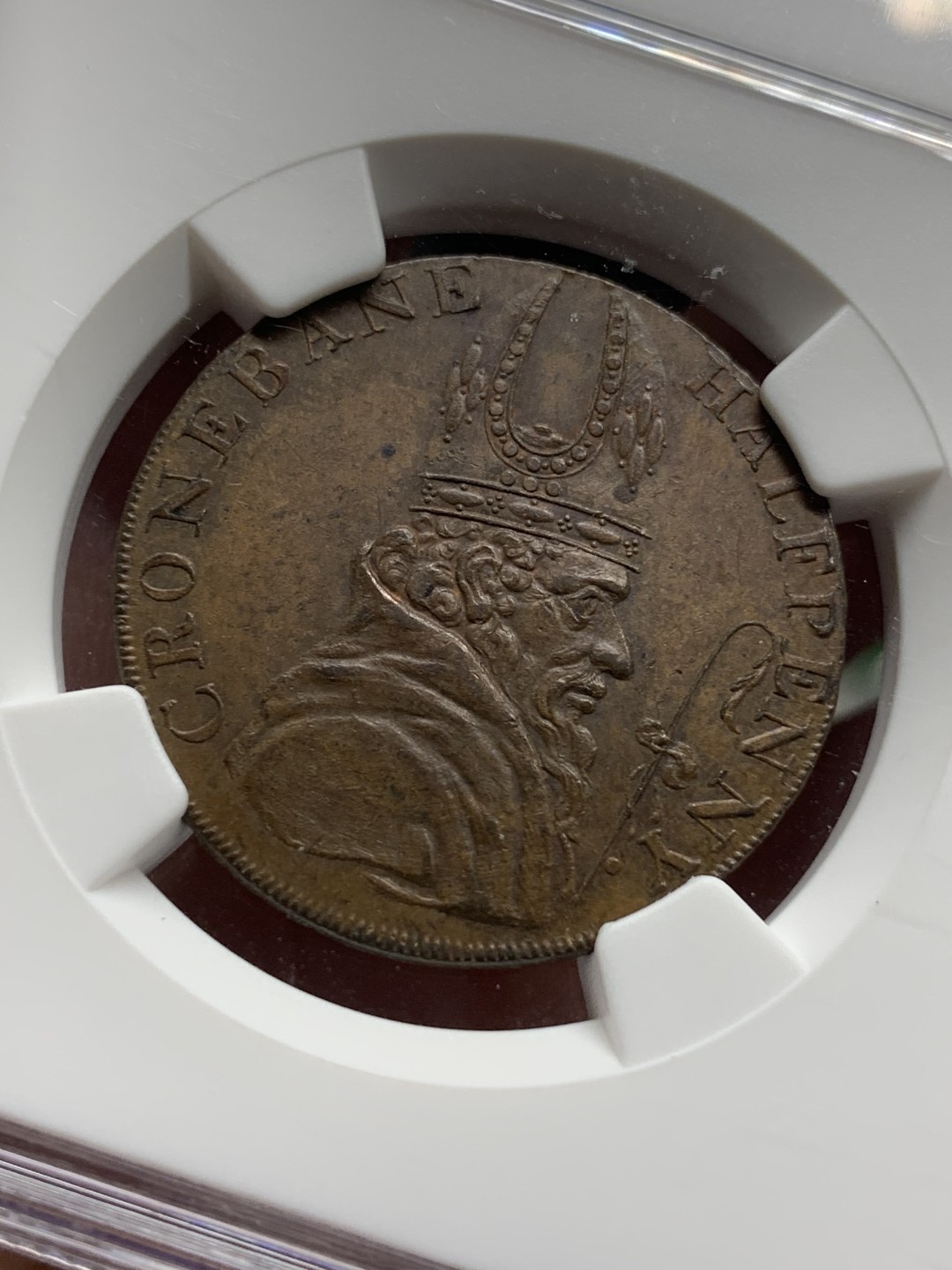 《竞宝斋》第100场-纪念拍卖 (全场包邮)中拍得限量纪念章 NGC MS63 爱尔兰  1789年 半便士 代币 token 光滑的巧克力棕色 相对英国的代币比较少