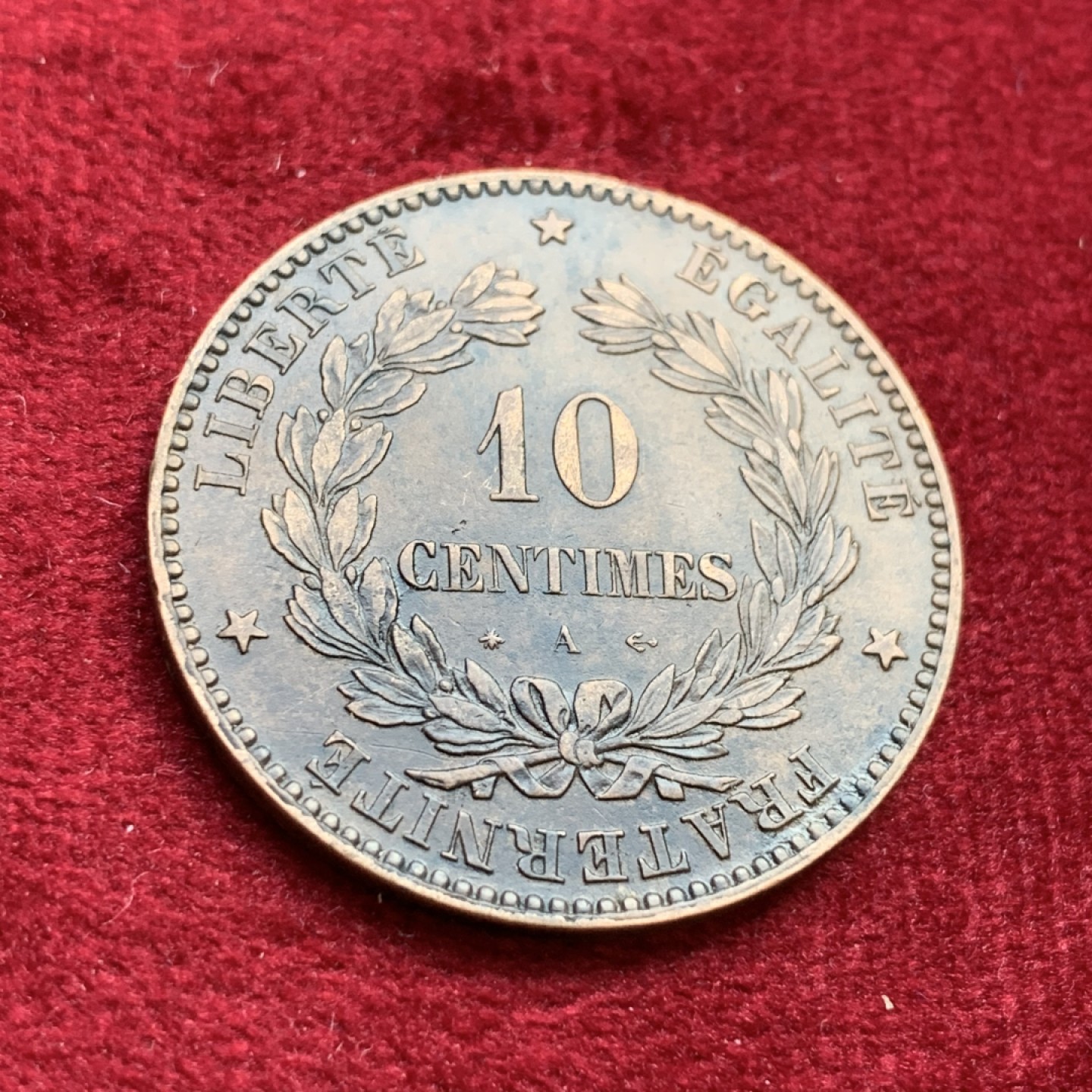 《竞宝斋》第100场-纪念拍卖 (全场包邮)中拍得限量纪念章 法国 1872年谷物女神10分大铜币 巧克力包浆 未使用品