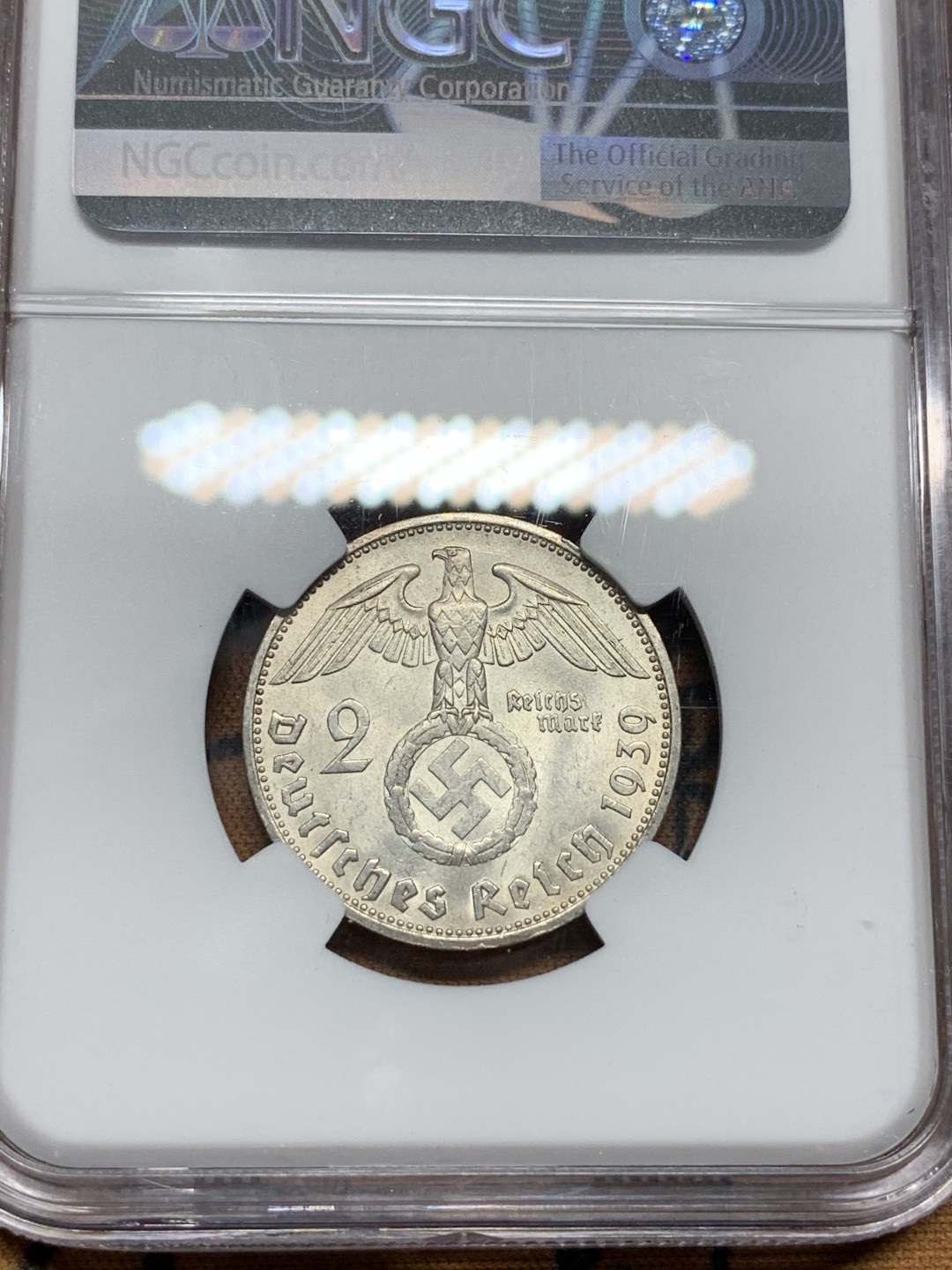 《竞宝斋》第100场-纪念拍卖 (全场包邮)中拍得限量纪念章 NGC MS63 德国 1939年 兴登堡 2马克银币 不错的分数 符合气质