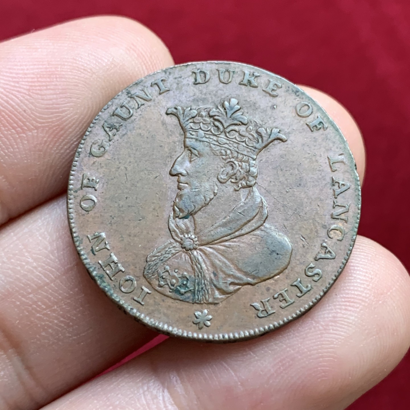 《竞宝斋》第100场-纪念拍卖 (全场包邮)中拍得限量纪念章 英国1794年兰开斯特公爵半便士代用铜币 正反细节好 底板平整 巧克力包浆漂亮