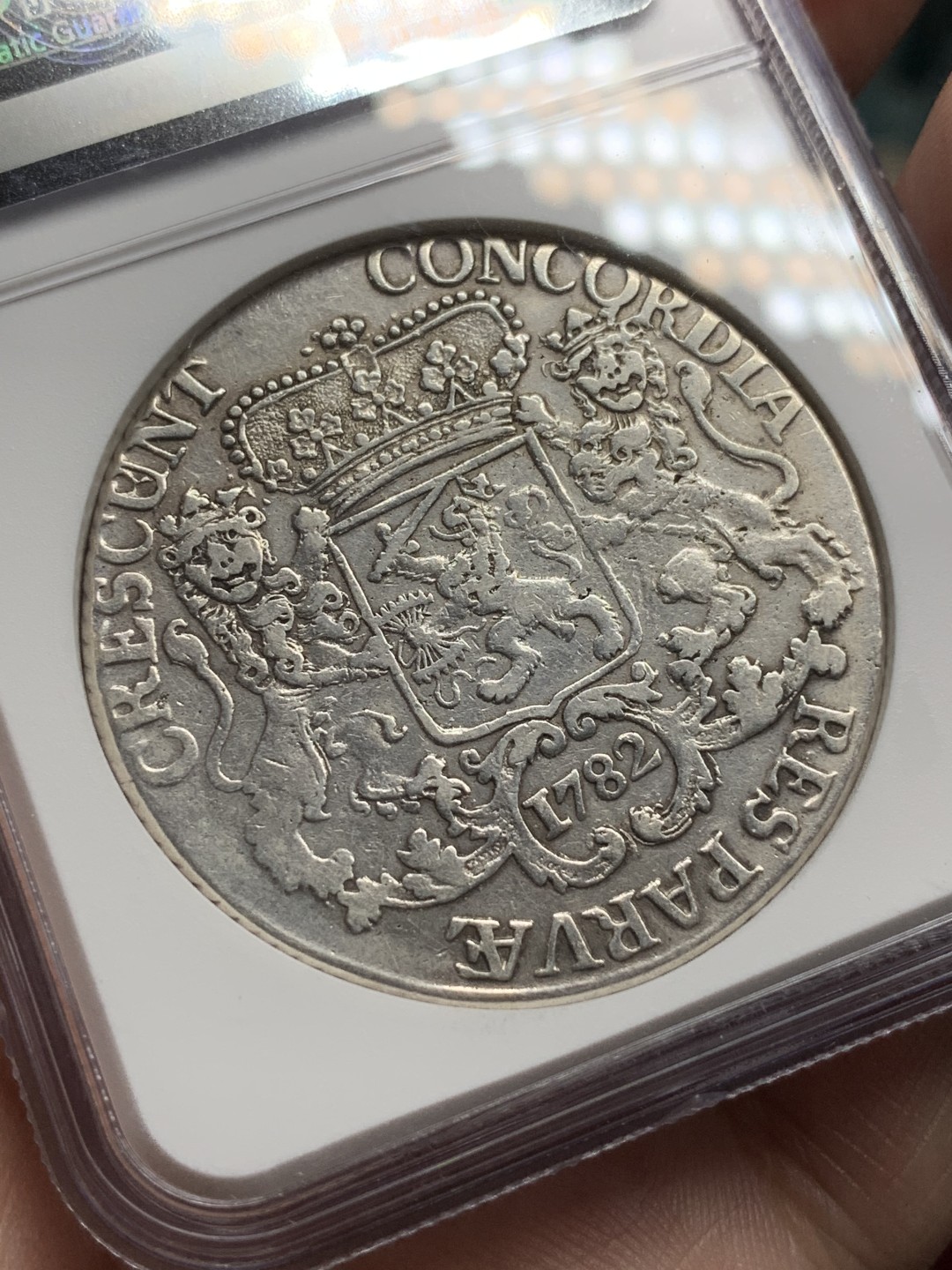 《竞宝斋》第100场-纪念拍卖 (全场包邮)中拍得限量纪念章 NGC VF 荷兰 西弗里斯兰省 1782 1杜卡特 大马剑银币 打制工整 比乌特勒支少很多的品种
