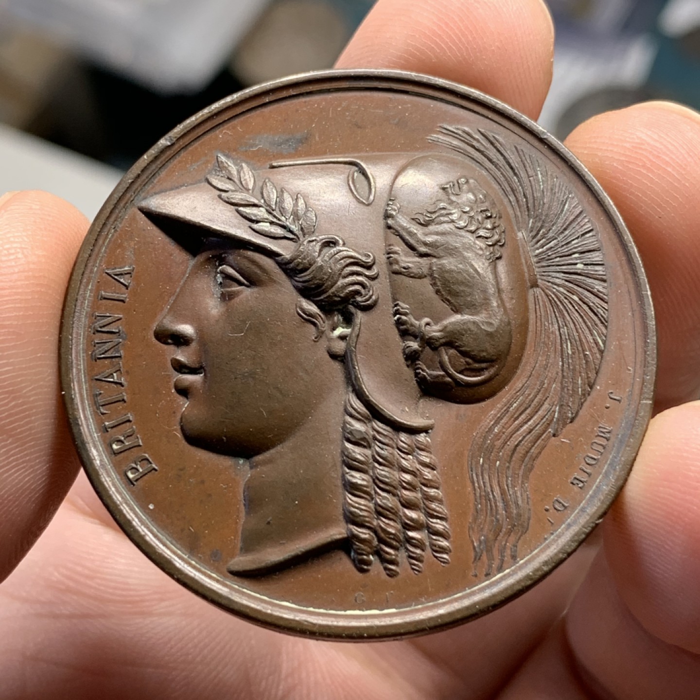 《竞宝斋》第100场-纪念拍卖 (全场包邮)中拍得限量纪念章 1814年 图卢兹战役 纪念铜章 巧克力包浆 细节极好 相同品差的最近成交1200rmb含佣金 38.3克41.3mm