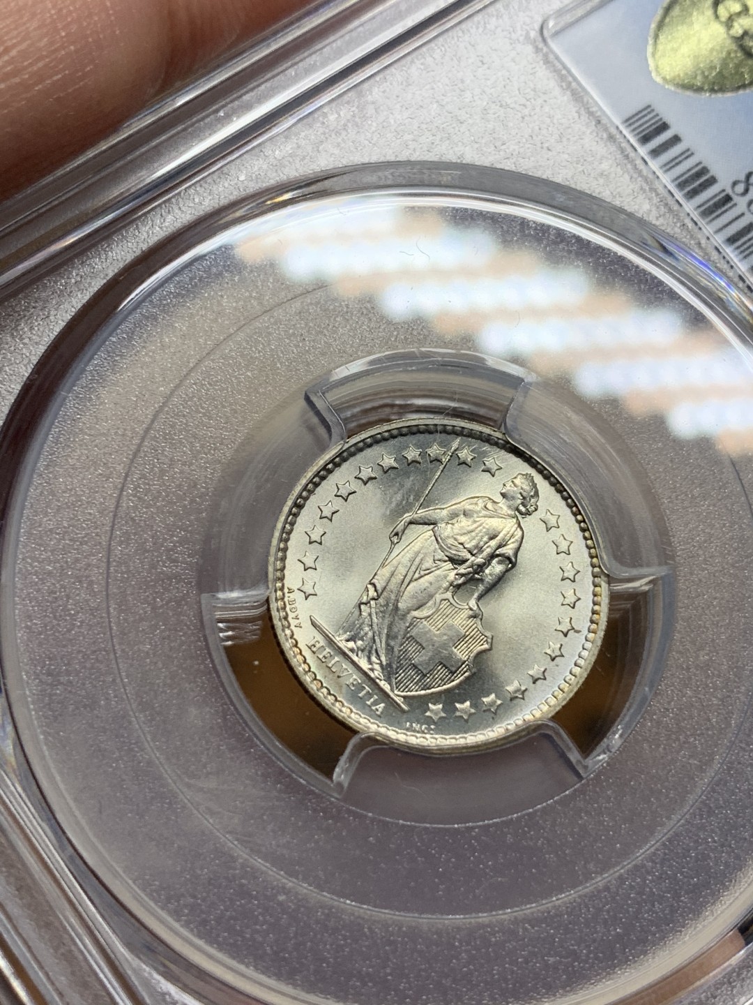 《竞宝斋》第100场-纪念拍卖 (全场包邮)中拍得限量纪念章 PCGS MS66 瑞士 1957年 女神 1/2法郎 银币 不多见的年份 状态极佳 评级费150