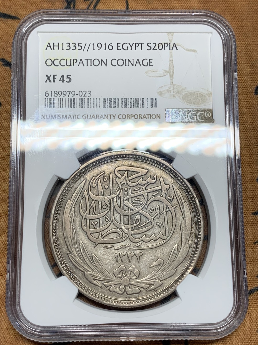 《竞宝斋》第100场-纪念拍卖 (全场包邮)中拍得限量纪念章 NGC-XF45 英占埃及 1916年20皮阿斯特 大银币 深灰包浆 难得状态 上海N给分太难了