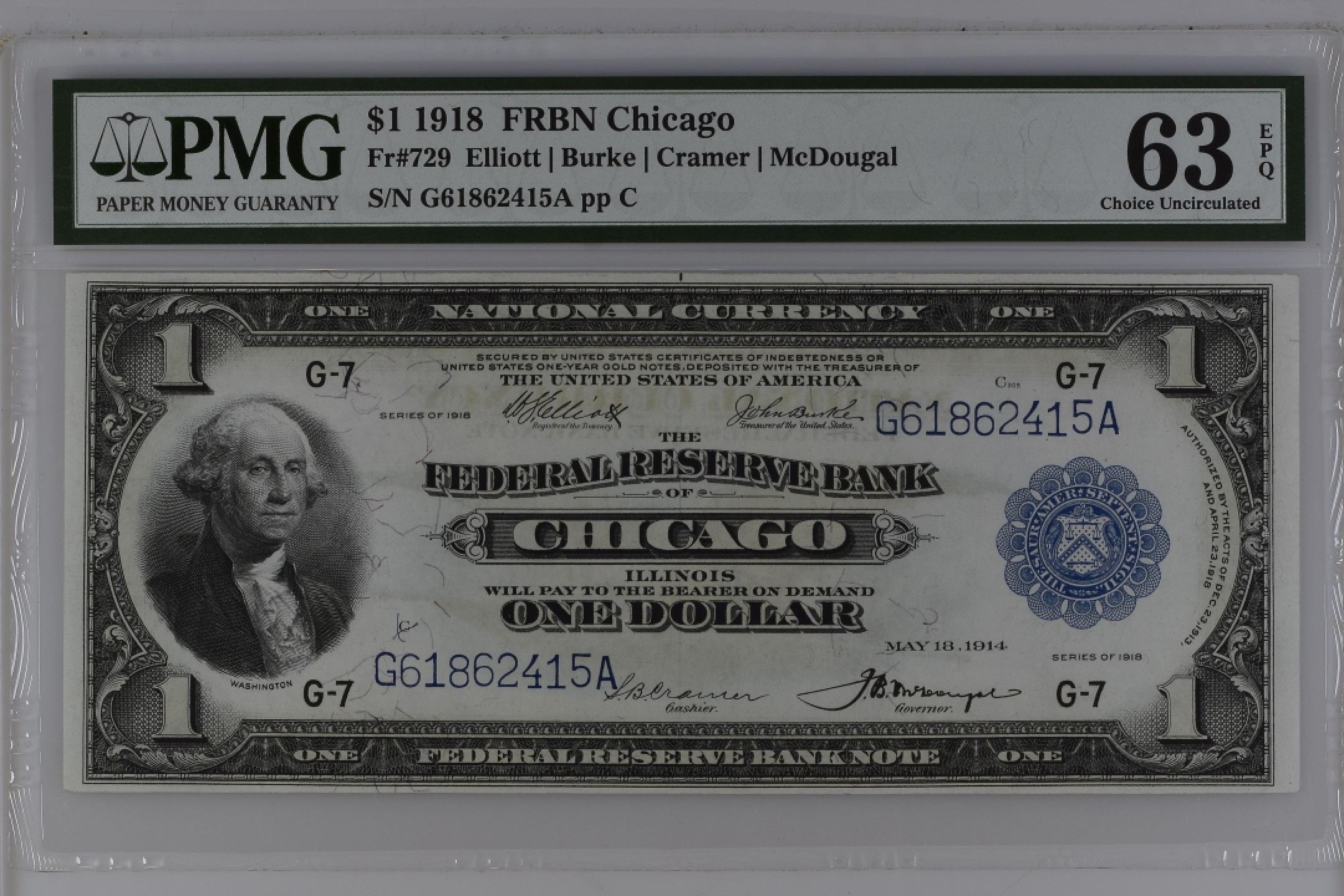 收藏联盟Quantum Auction 第195期拍卖(已更新) 美国1918年联邦国民券1元 PMG63e 白头海雕 大票幅