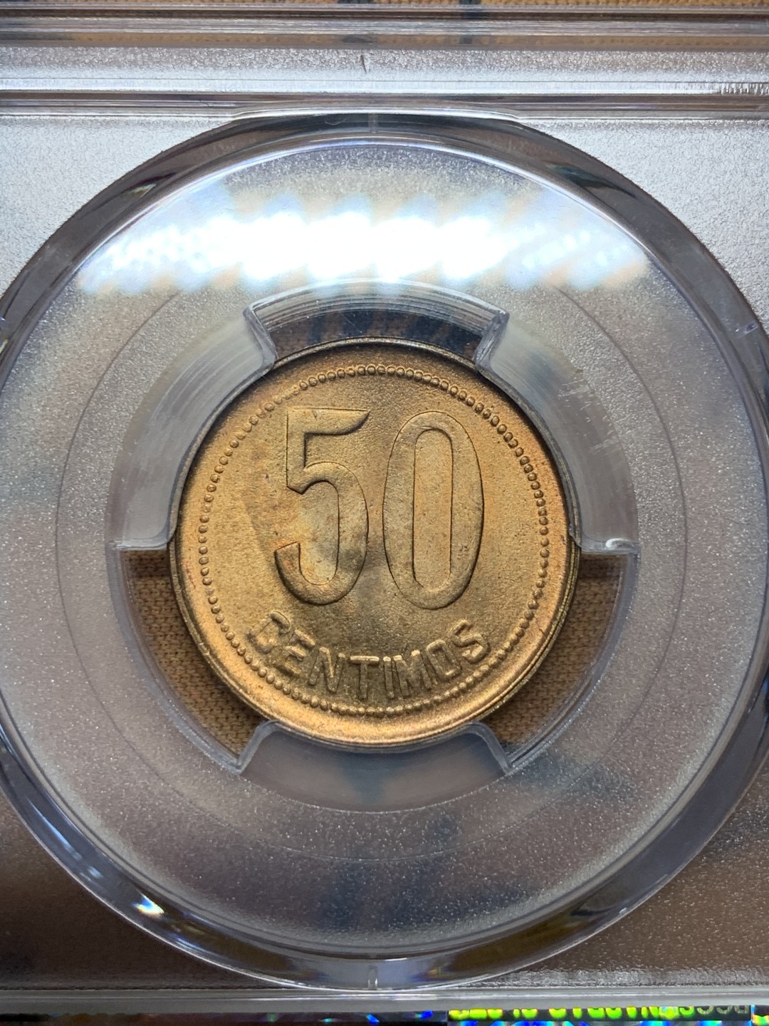 《竞宝斋》第100场-纪念拍卖 (全场包邮)中拍得限量纪念章 PCGS MS65RD 西班牙 1937年 内战版 50分铜币 好的难以形容 喜欢的不要错过