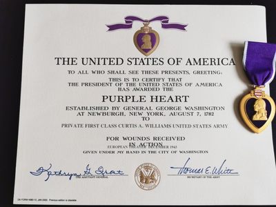 欢度国庆——号角文化七天假日大连拍第五场 - 美国二战紫星奖章 实发带证书 授予1943年在意大利战场作战受伤的一等兵威廉姆斯