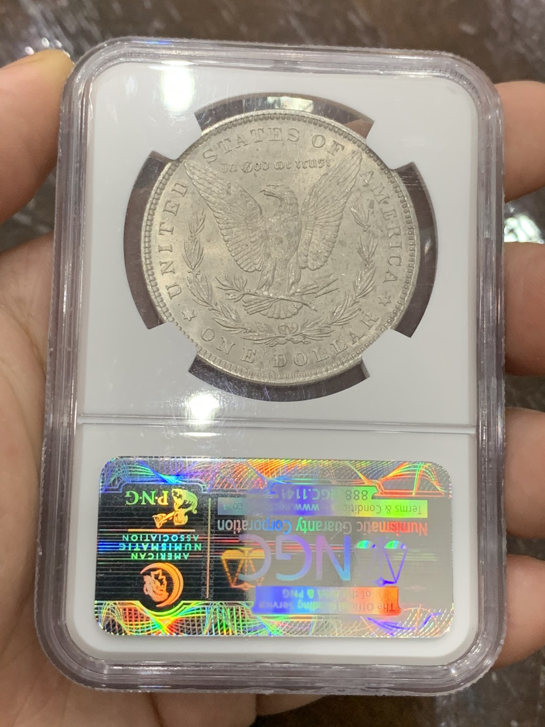 《竞宝斋》第100场-纪念拍卖 (全场包邮)中拍得限量纪念章 NGC MS64 美国 1896年 摩根银元 整体不错 也是比较好的年份  可收藏