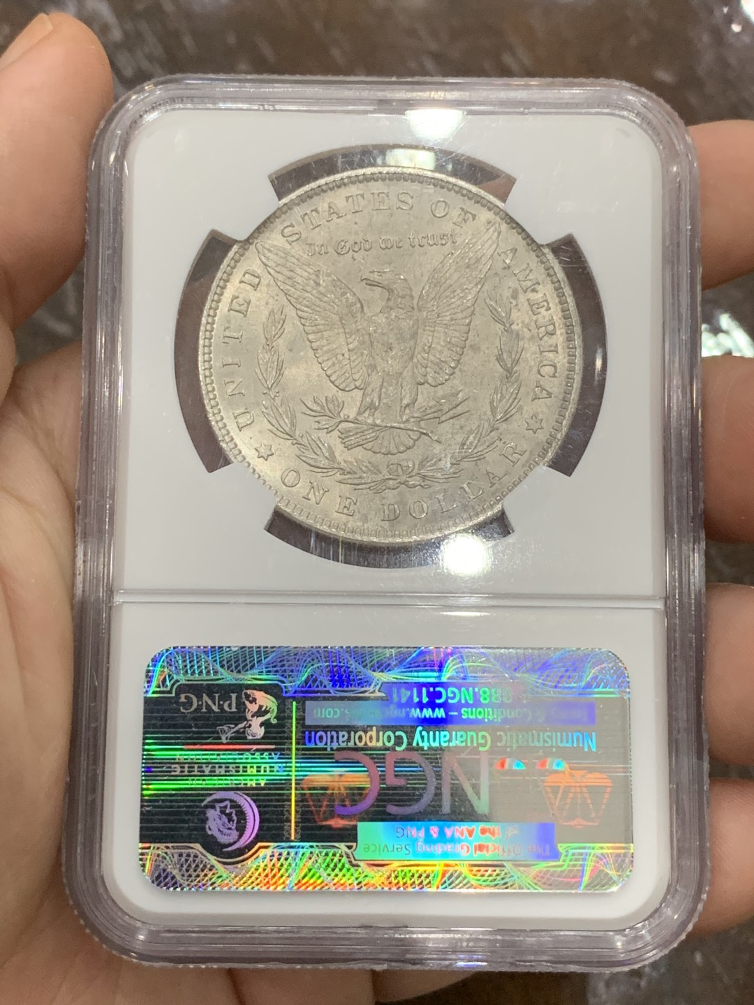 《竞宝斋》第100场-纪念拍卖 (全场包邮)中拍得限量纪念章 NGC MS64 美国 1896年 摩根银元 整体不错 也是比较好的年份  可收藏