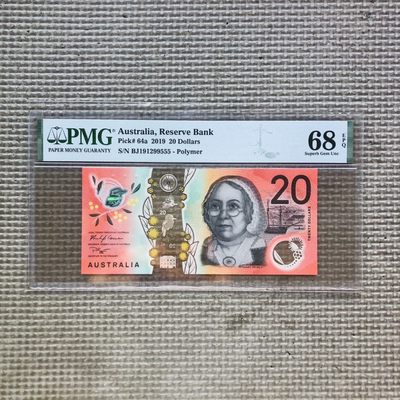 50th ¥¥ 国庆特辑（靓号，小号，慈善钞，样票，PMG，亚克力） - 澳大利亚2020年20澳元，豹子号555