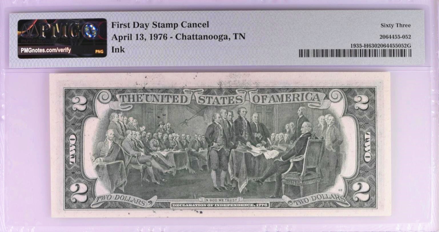 1976年美国建国200周年首发纪念钞2美元+首日邮票+油墨错币