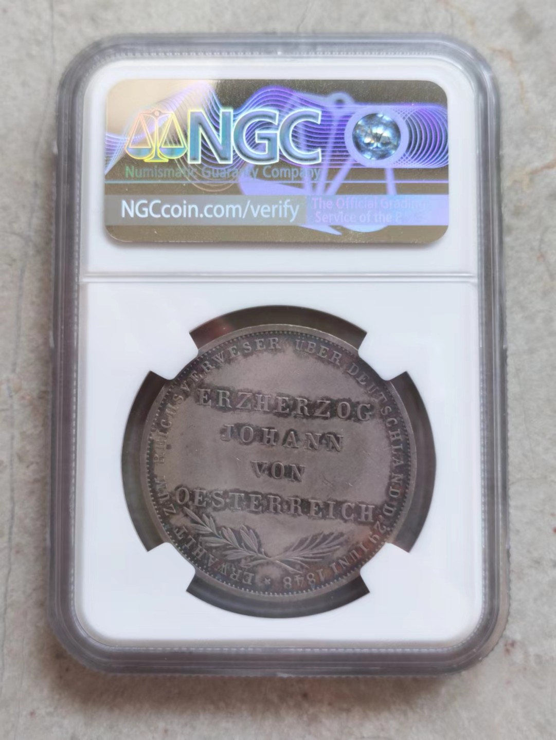 博洋堂世界钱币拍卖第001期（全场包邮） NGC MS61 1848年法兰克福制宪会议2盾银币，环彩包浆