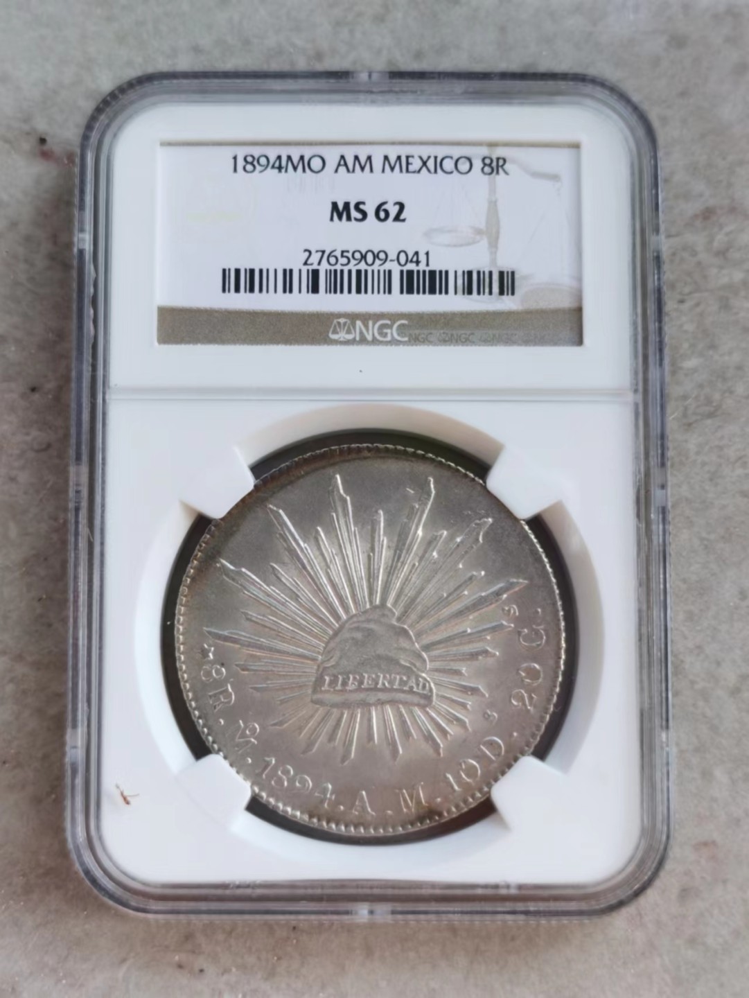 博洋堂世界钱币拍卖第001期（全场包邮） NGC MS62 1894年墨西哥Mo AM版花边鹰洋，双面漂亮月牙彩